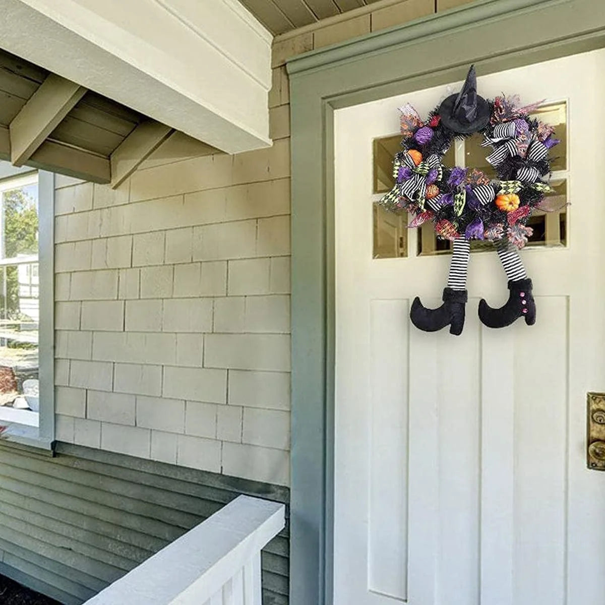 Halloween Wreath with Hat Legs Pumpkin Door Hanging Garland Front Door for Halloween Decorations