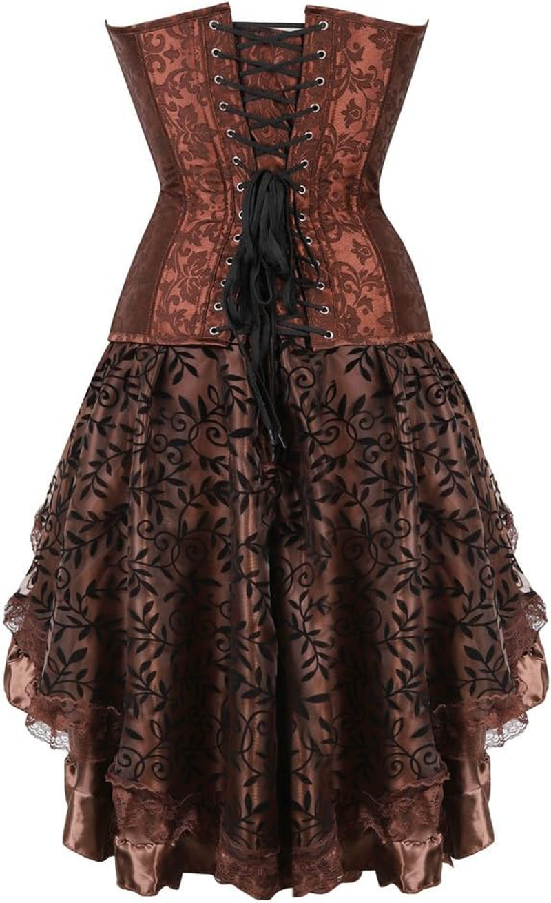 Steampunk Corset Dresses for Women Steam Punk Gothic Overbust Corset and Skirt Set Halloween Costumes