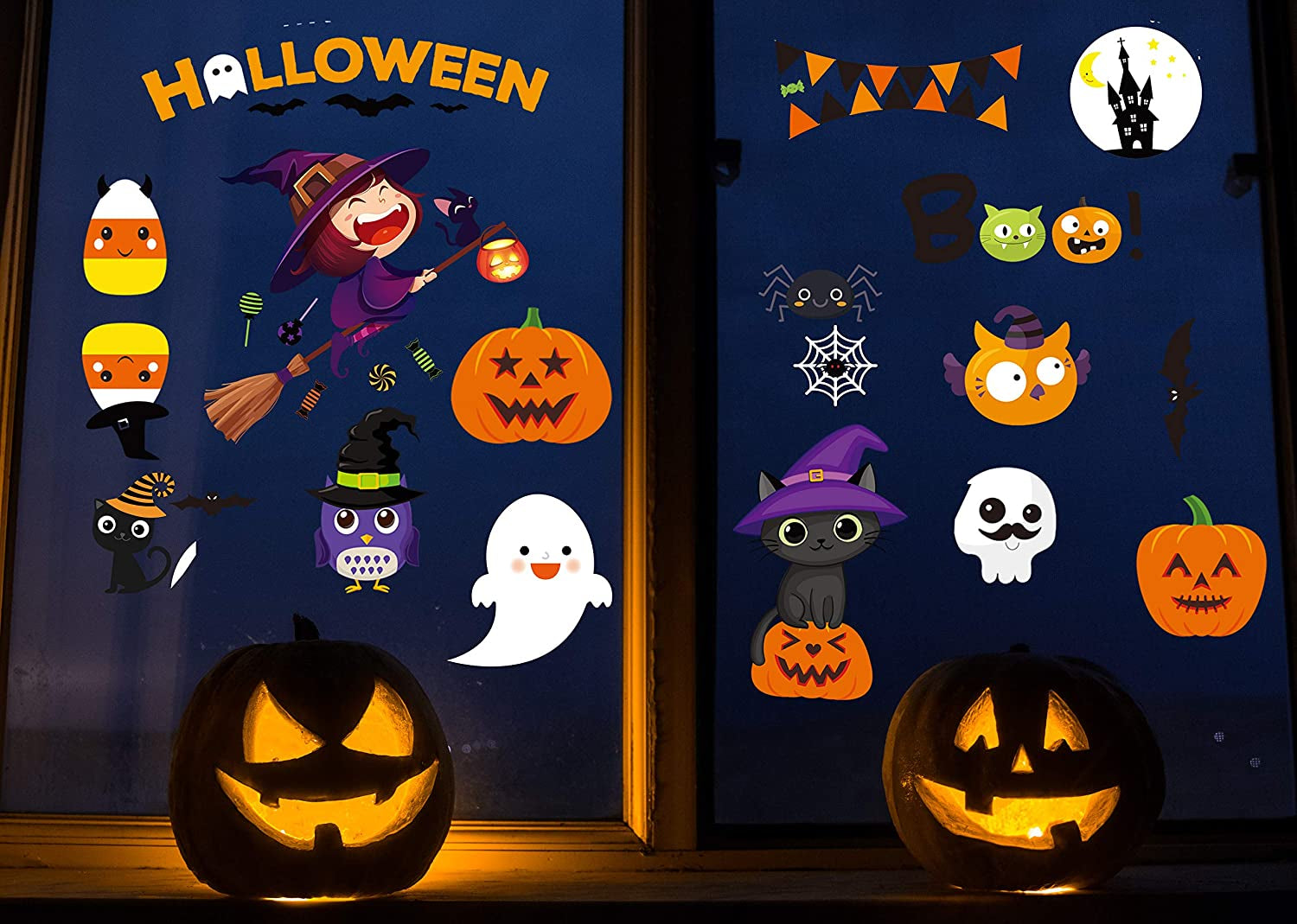 Halloween Window Clings - Halloween Window Decorations Stickers Decals Decor Cute Pumpkin Ghost Decor for Room Bathroom Kitchen