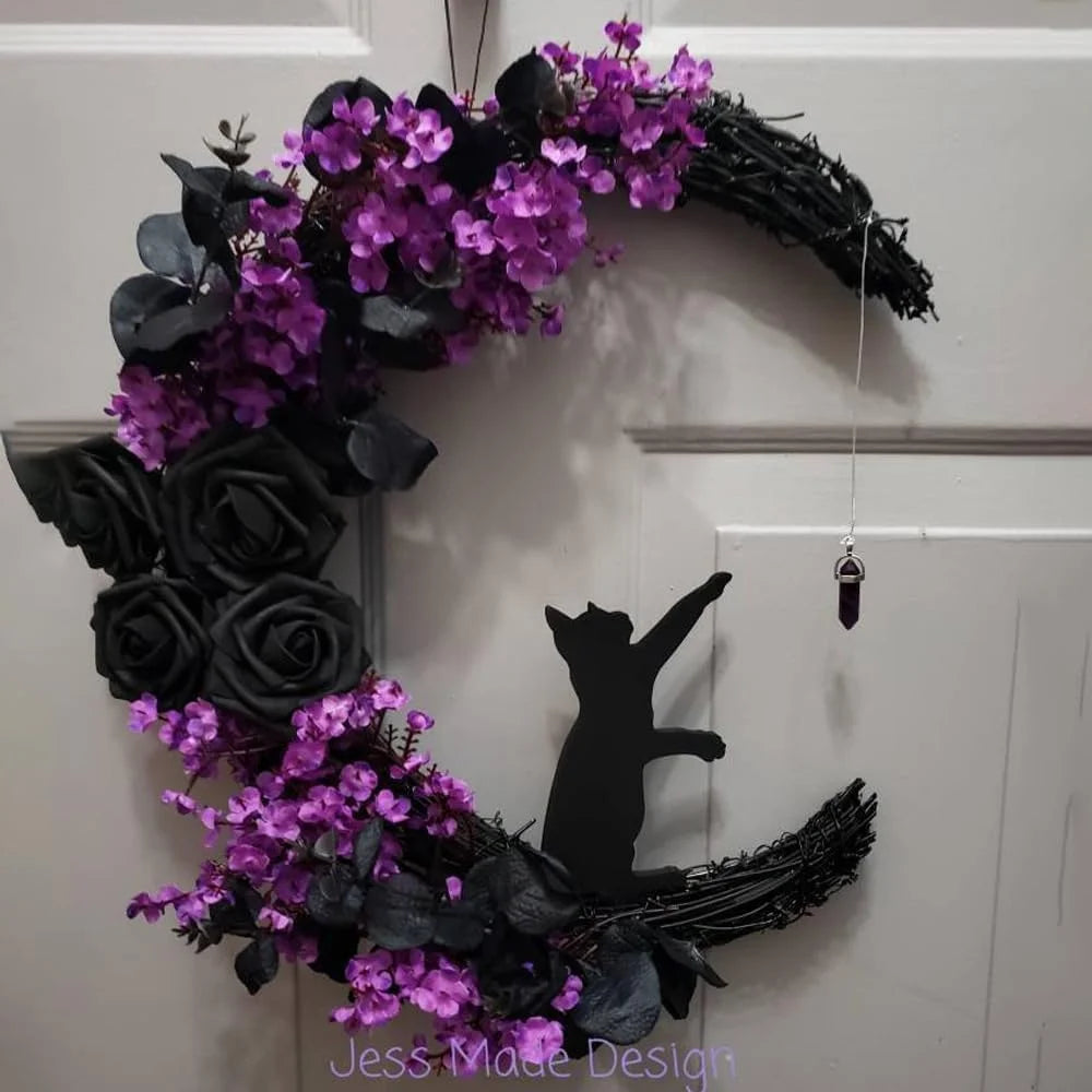 Halloween Wreath for Front Door, 2023 New Halloween Moon Wreath Fun Halloween Porch Decor Wood Wreath Halloween Front Door Halloween Hanging Decorations for Home Party Wall Indoor Outdoor