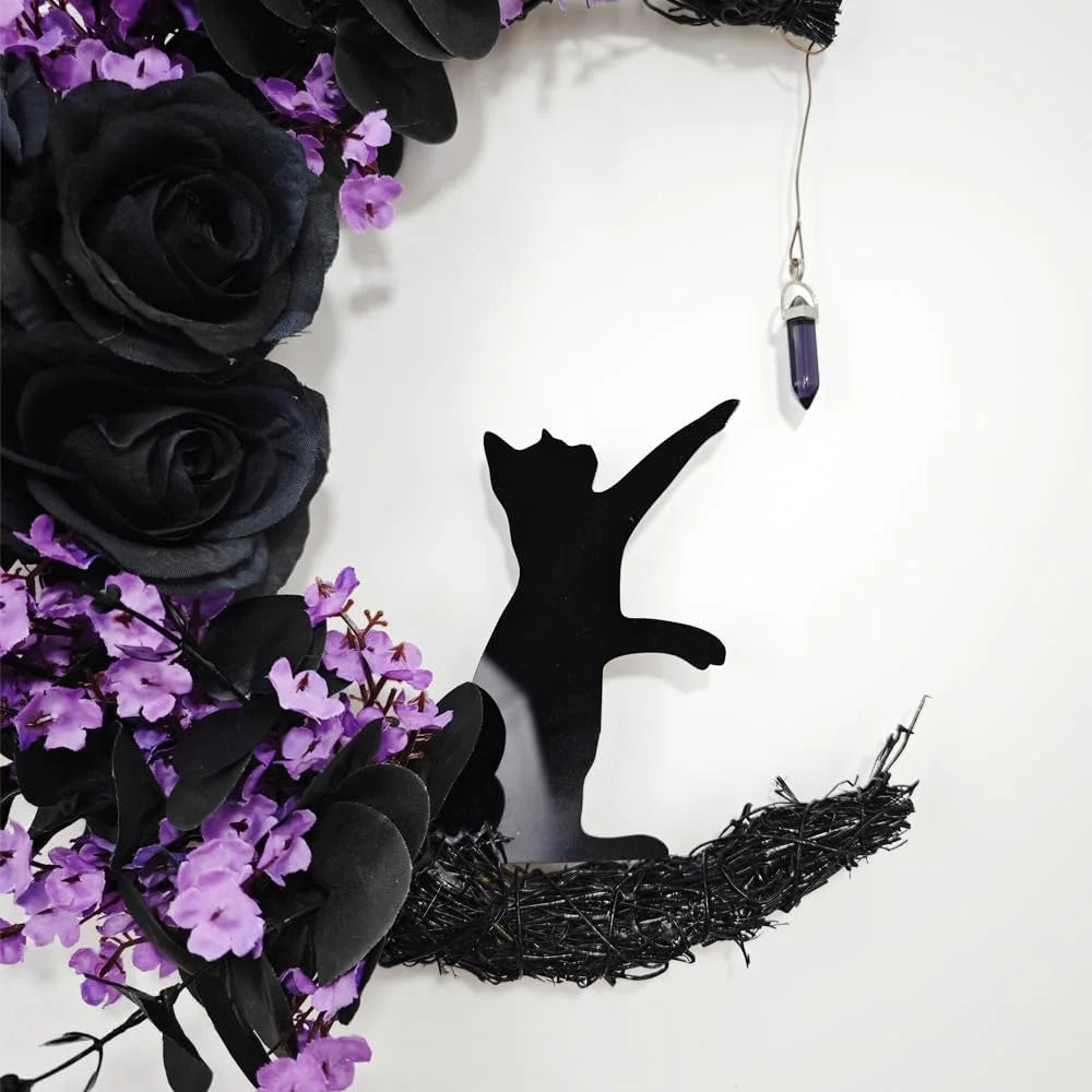 Halloween Wreath for Front Door, 2023 New Halloween Moon Wreath Fun Halloween Porch Decor Wood Wreath Halloween Front Door Halloween Hanging Decorations for Home Party Wall Indoor Outdoor