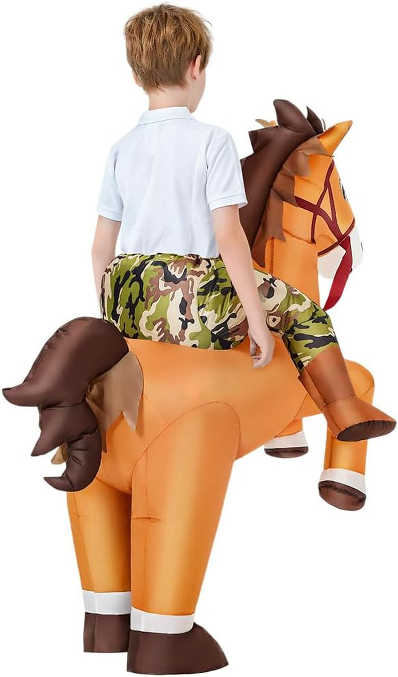 Inflatable Horse Costume Kids Halloween Riding Cowboy Cowgirl Costume Funny Blow up Horse Suits for Boys Girls Cosplay Party