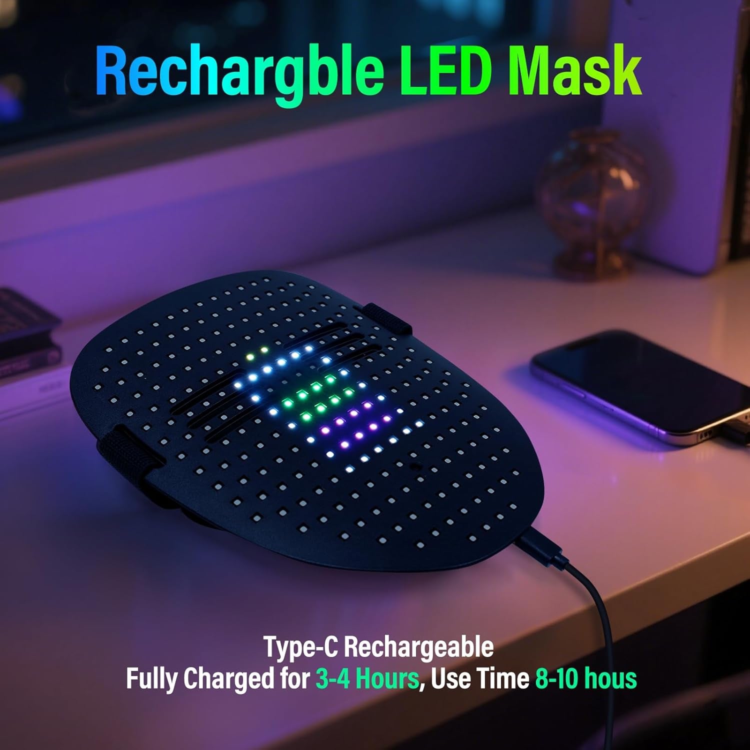 LED Face Mask with Gesture Control – Rechargeable Light up Halloween Masks Costume for Adults & Kids, Glowing Transformable Cosplay Mask for Parties, Christmas, Concerts