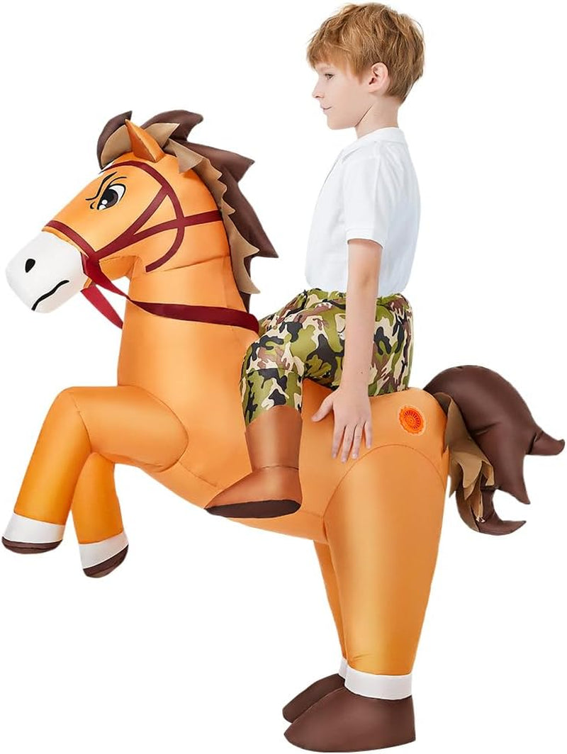 Inflatable Horse Costume Kids Halloween Riding Cowboy Cowgirl Costume Funny Blow up Horse Suits for Boys Girls Cosplay Party
