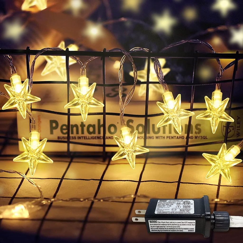 Warm White Christmas Lights, 33Ft 100 LED Star String Lights
