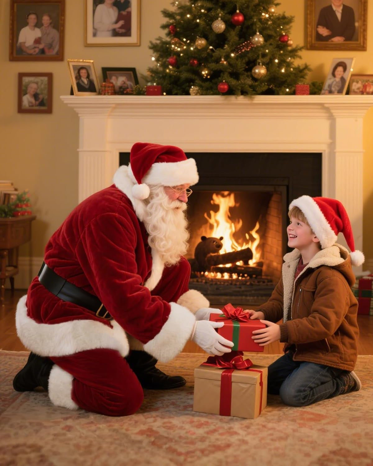 Santa Claus Costume for Men 9PCS, Christmas Santa Costume Adult Deluxe Santa Suit Professional Santa Outfit