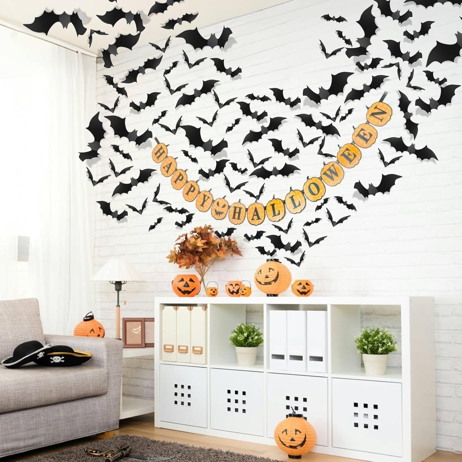 ® 140Pcs Bats Halloween Decorations Party Supplies, Realistic PVC 3D Black Scary Bat Stickers for Creepy Home Decor Halloween Party Decorations DIY Wall Window Decal Bathroom Indoor