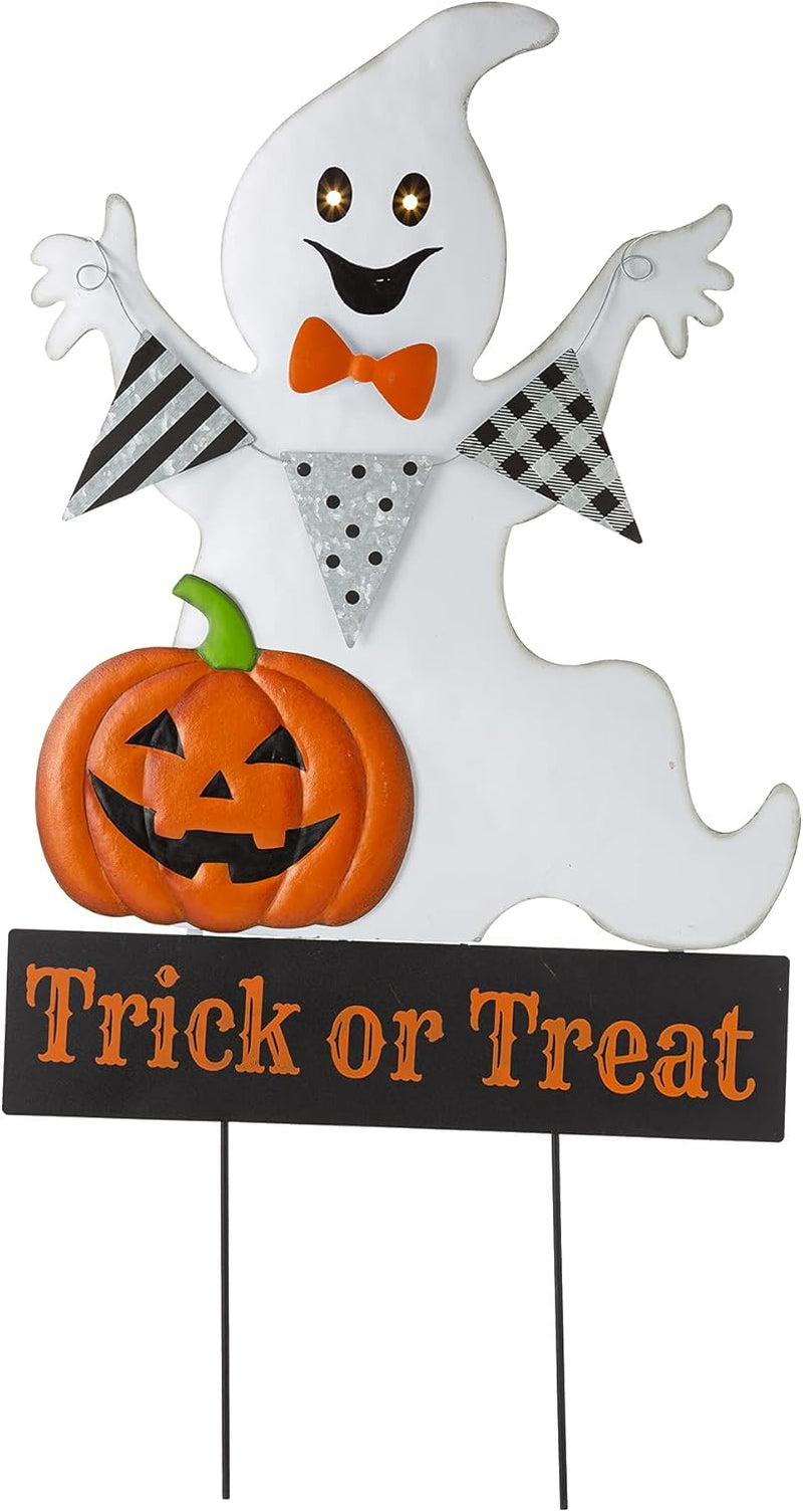 32" H Lighted Metal Ghost Yard Stake, Halloween Yard Sign for Home Decorative
