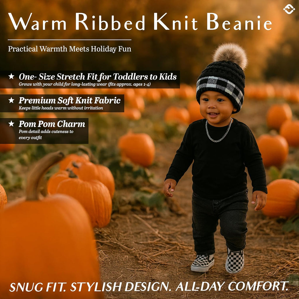 Cozy Toddler Cable Knit Pom Beanie - Warm Winter Hat for Kids