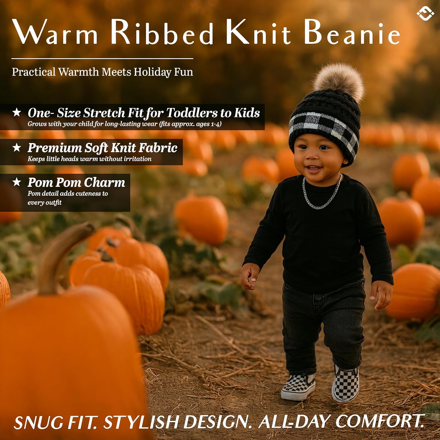 Cozy Toddler Cable Knit Pom Beanie - Warm Winter Hat for Kids