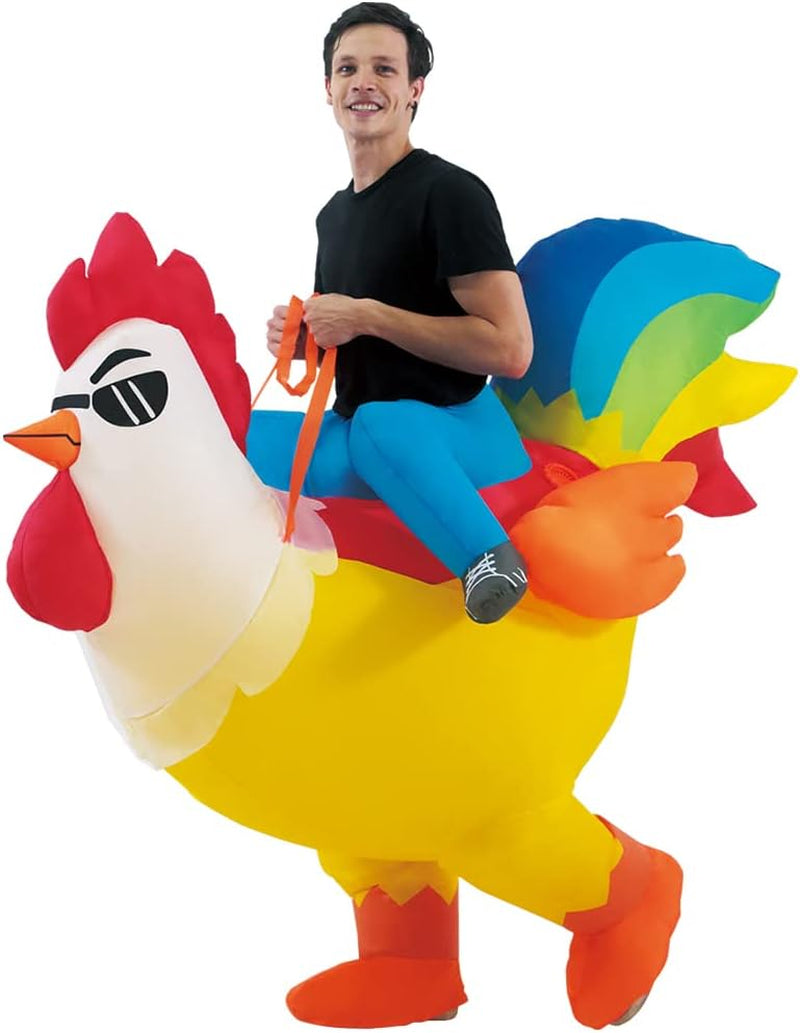 Inflatable Adult Halloween Costumes Blow up Chicken Ride on Rooster Costume for Halloween Funny Riding Costume Men Women Cosplay Party
