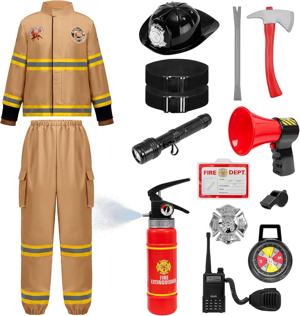 Halloween Firefighter Costume for Kids, Boys Fireman Costume Set, Firefighter Accessories for Cosplay
