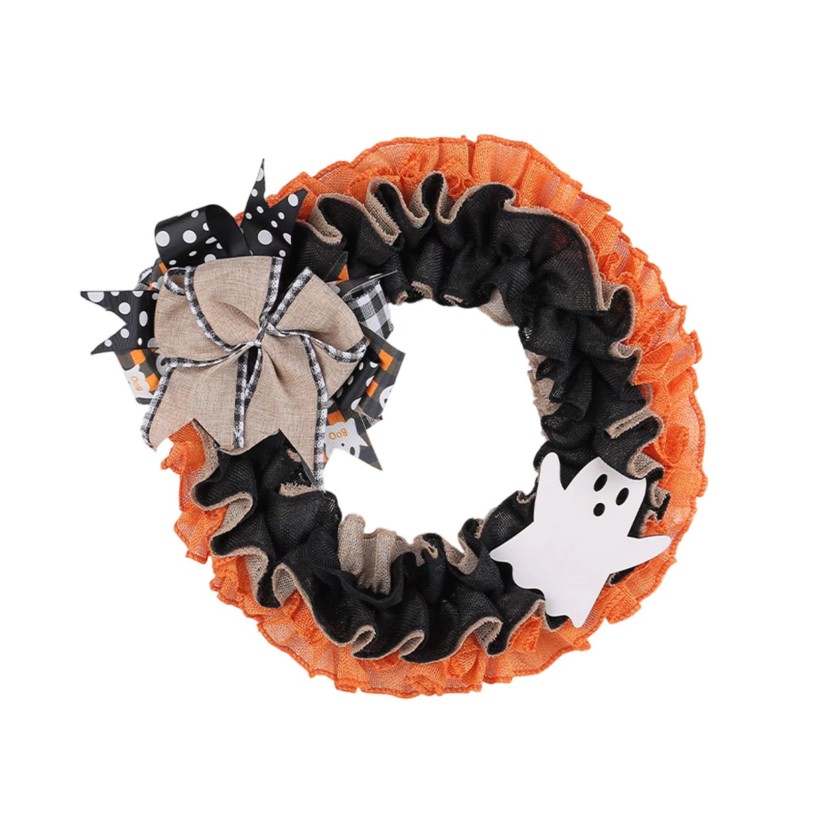 Halloween Wreath Plaid Bow Ribbon Artificial Wreath Festival Garland Decoration Wreath Hanging Christmas Wreath for Home Party
