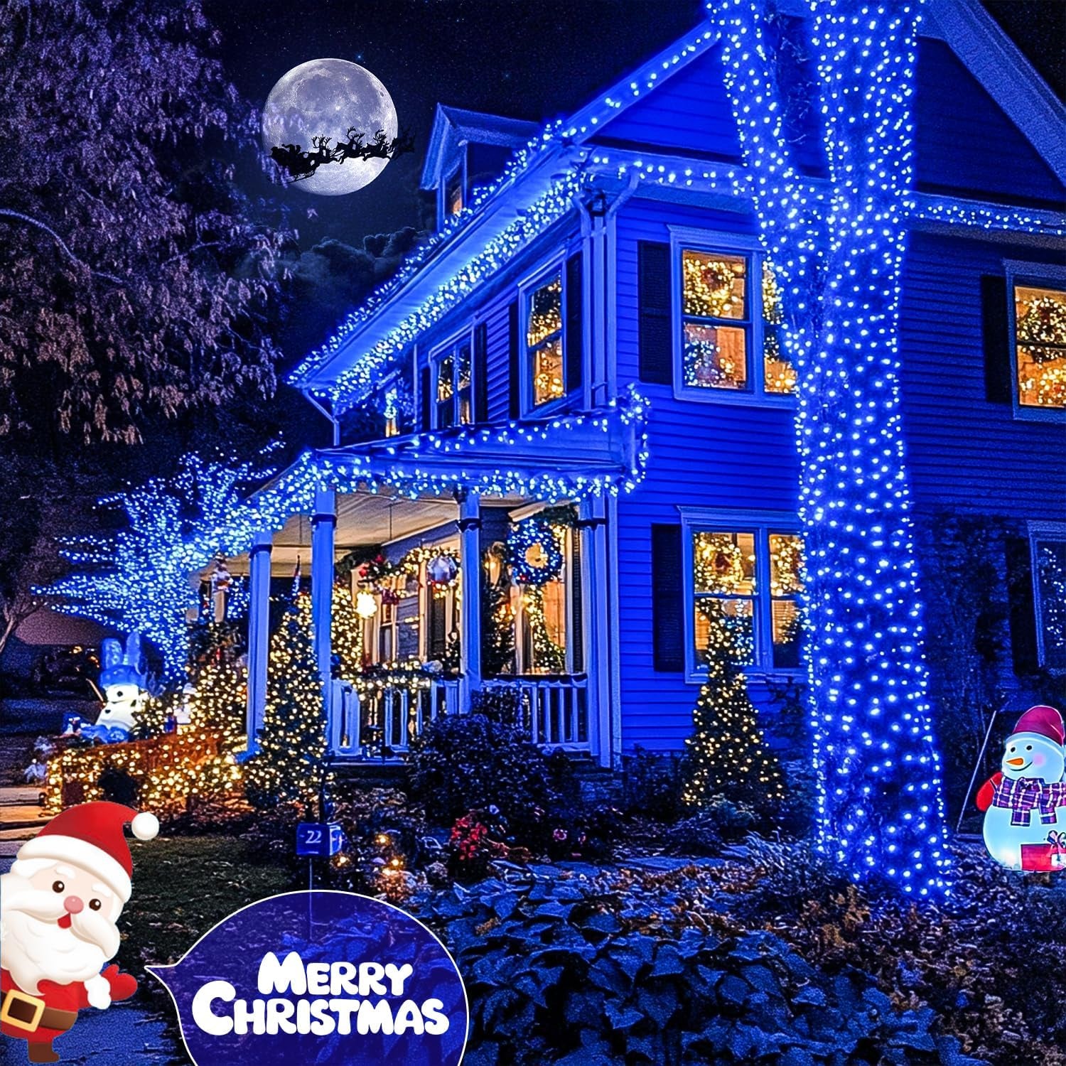 2 Pack Blue Solar Christmas Lights, Total 400 LED 151FT Solar String Lights Outdoor Waterproof, 8 Modes Blue Christmas String Light for outside Garden Party Patio Tree Decorations