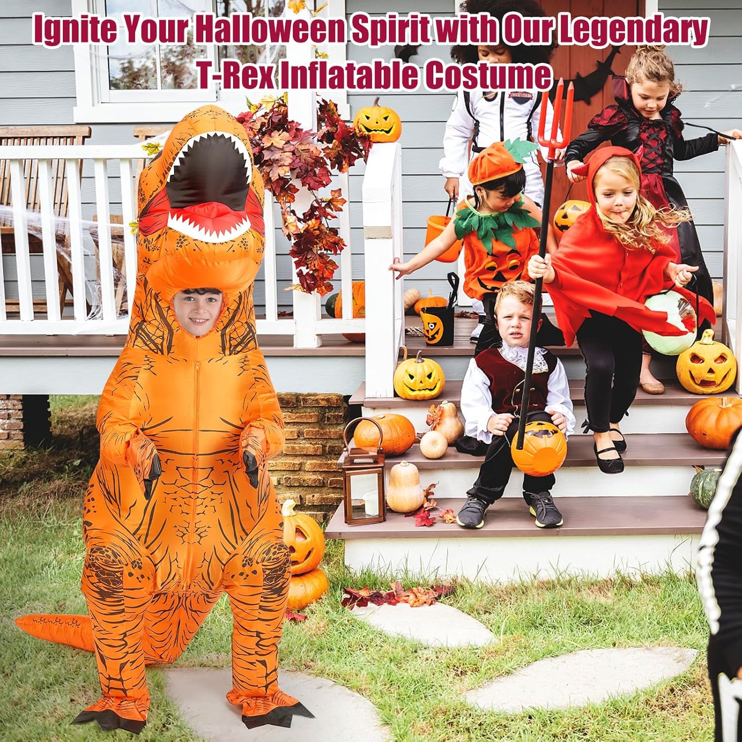 Inflatable Dinosaur Costume Adult&Kid, Blow up Trex Costume Inflatable Costume for Halloween Themed Party Cosplay