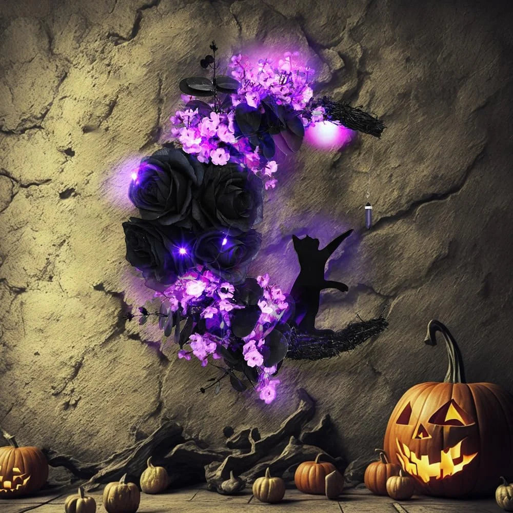 Halloween Wreath for Front Door, 2023 New Halloween Moon Wreath Fun Halloween Porch Decor Wood Wreath Halloween Front Door Halloween Hanging Decorations for Home Party Wall Indoor Outdoor
