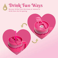 20 oz Double-Wall Insulated Tumbler, Includes 2-in-1 Lid & Removable Straw, Removable Heart-Detail Handle, Hot Pink
