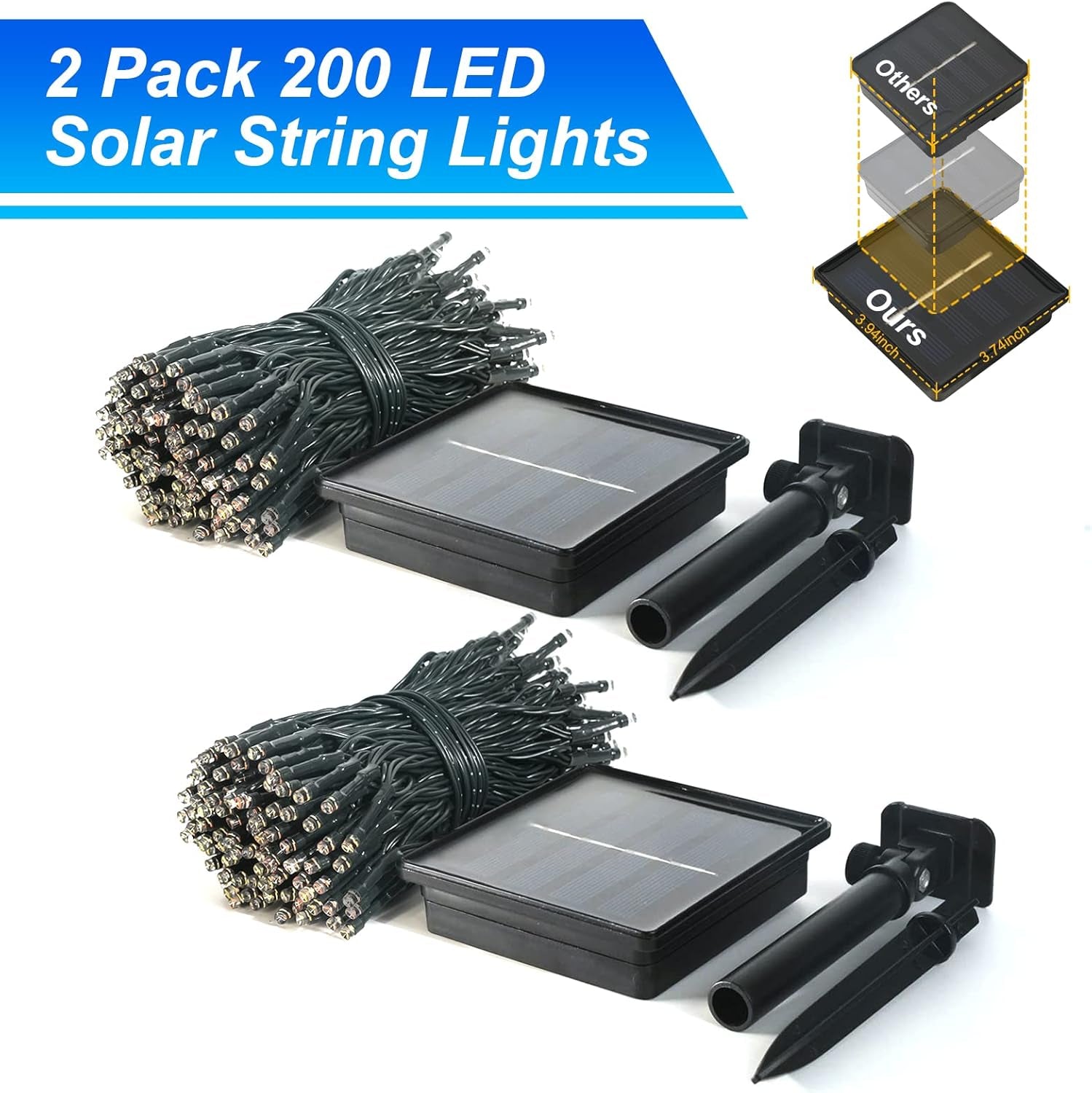 2 Pack Blue Solar Christmas Lights, Total 400 LED 151FT Solar String Lights Outdoor Waterproof, 8 Modes Blue Christmas String Light for outside Garden Party Patio Tree Decorations