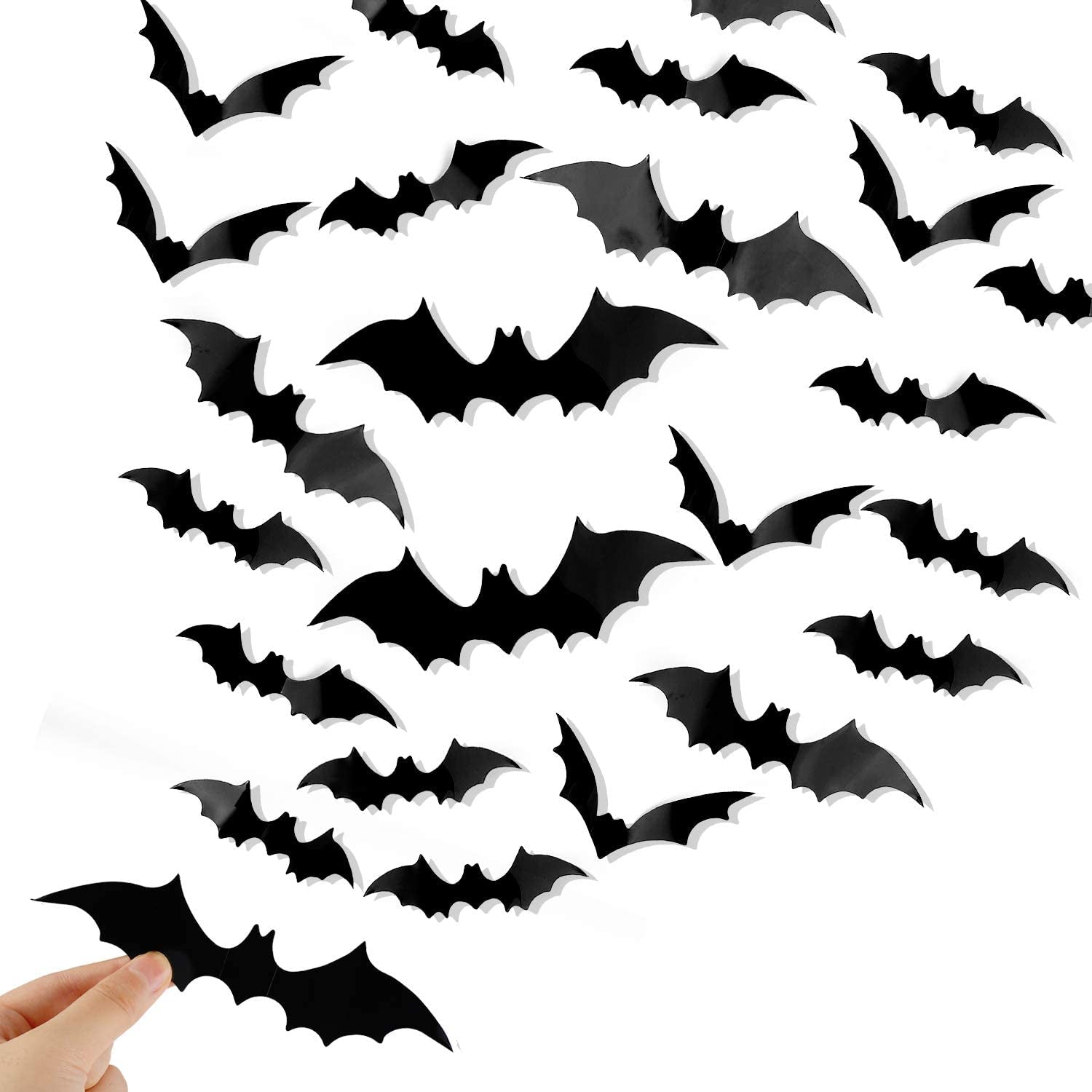 Bats Wall Decor, 120 Pcs 3D Bat Halloween Decoration Stickers for Home Decor 4 Size Waterproof Black Spooky Bats for Room Decals