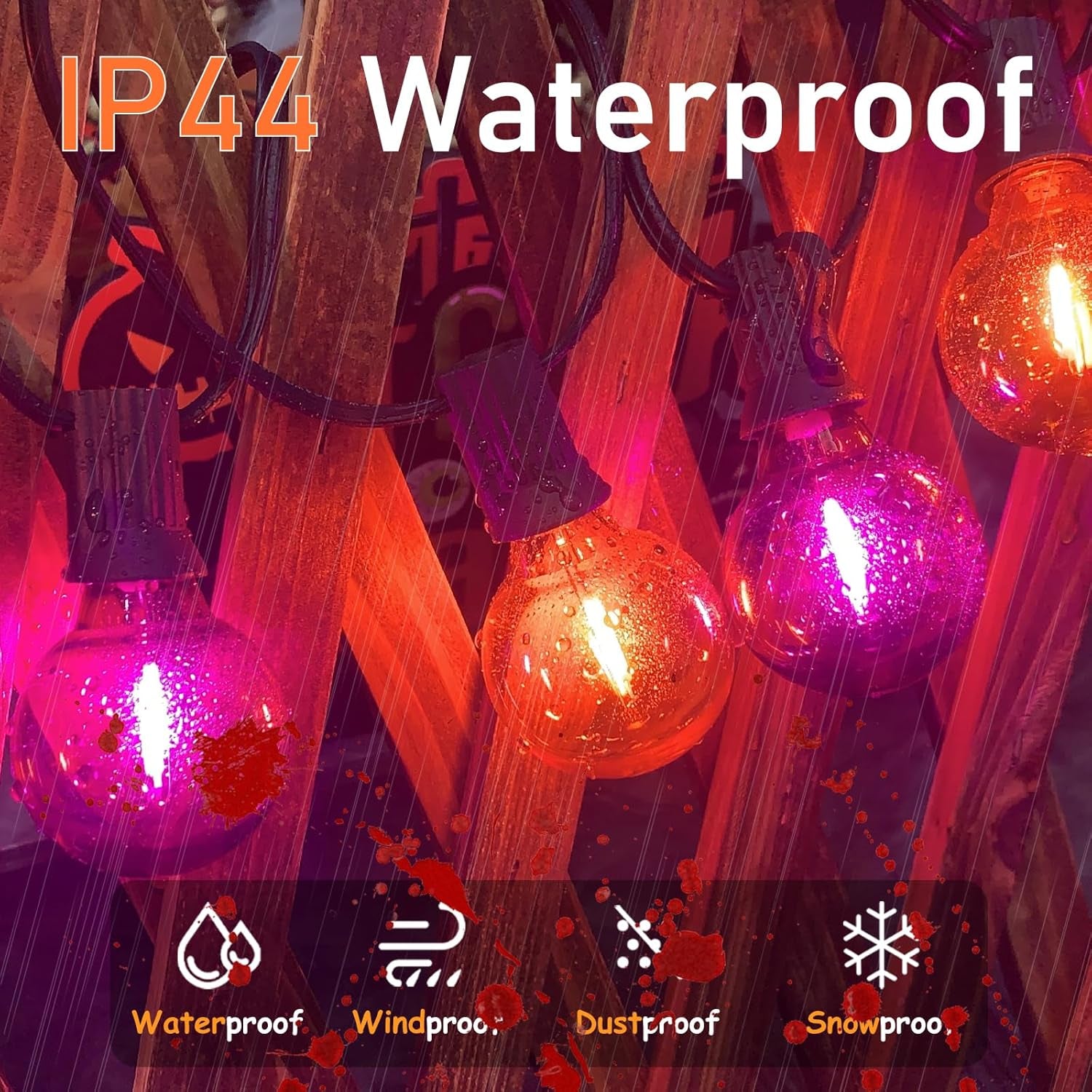 Purple and Orange Halloween Lights, 25FT 27 Count Halloween G40 LED String Lights, Indoor Decoration Lights for Outdoor Patio Home Party Garden Yard-Black Wire