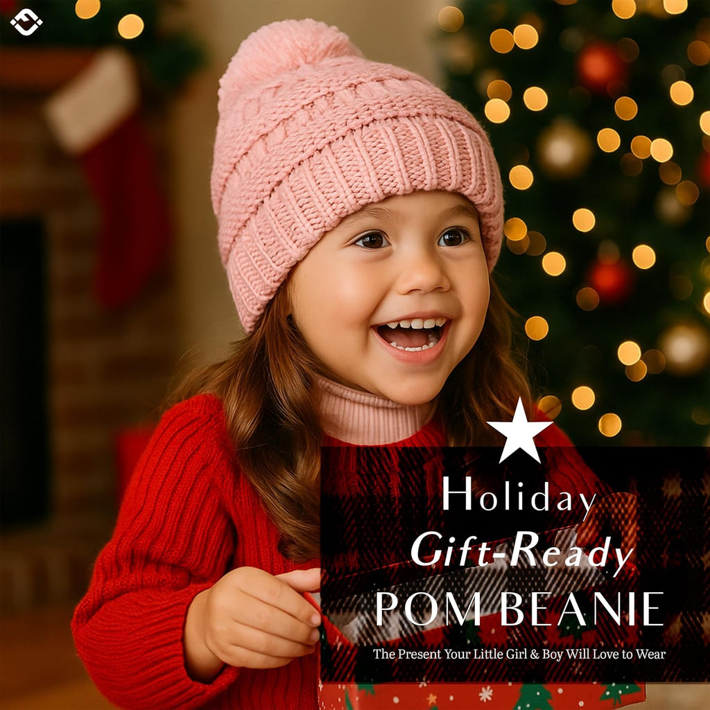 Cozy Toddler Cable Knit Pom Beanie - Warm Winter Hat for Kids