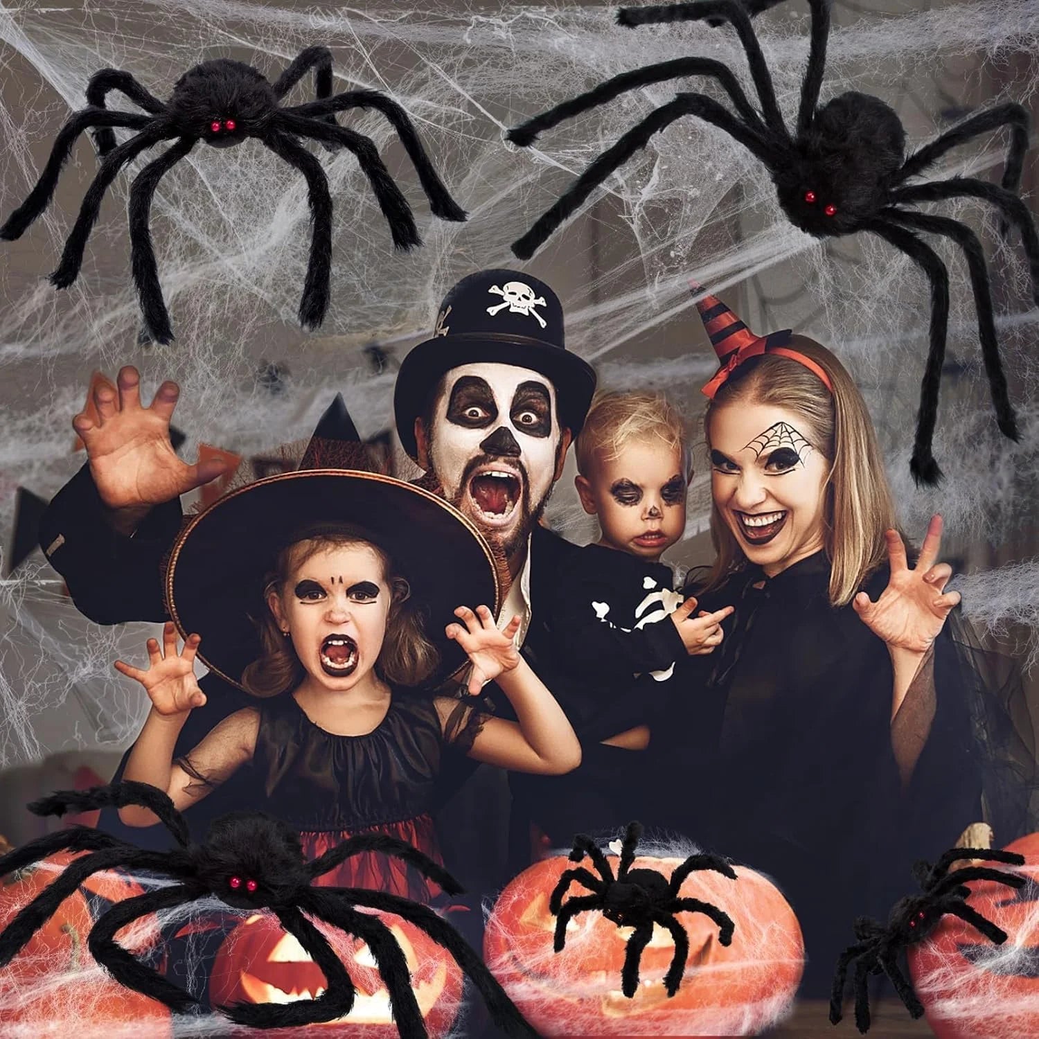 Halloween Spider Decorations, 7 Pack Scary Spider Props Cobwebs Halloween Outdoor Indoor Party Yard Decor
