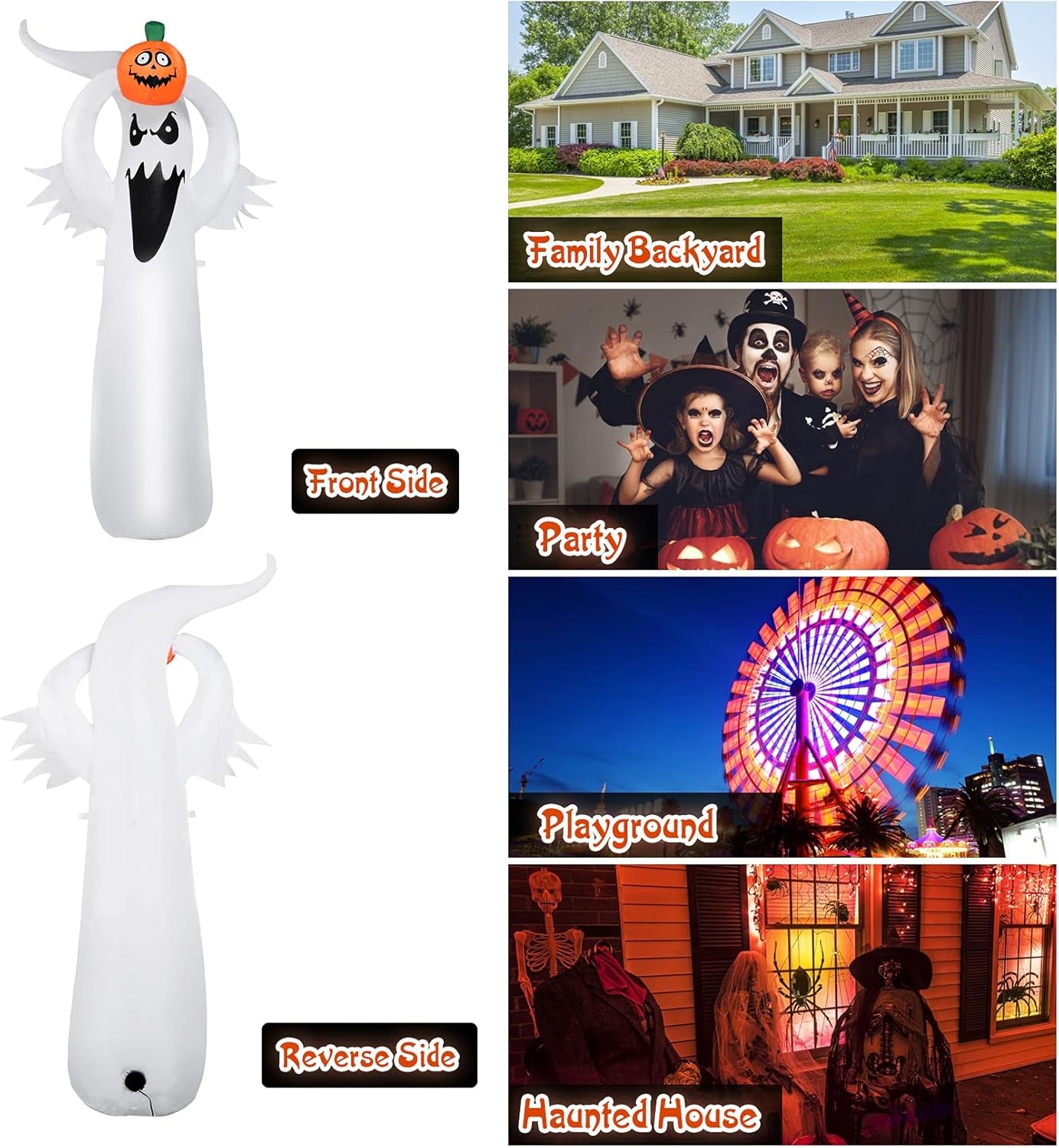 6FT Halloween Inflatables Clearance, Halloween Decoration Outdoor, Inflatable Ghost Holding Pumpkin with LED Lights, Halloween Blow up Yard Decorations for Holiday/Party/Garden