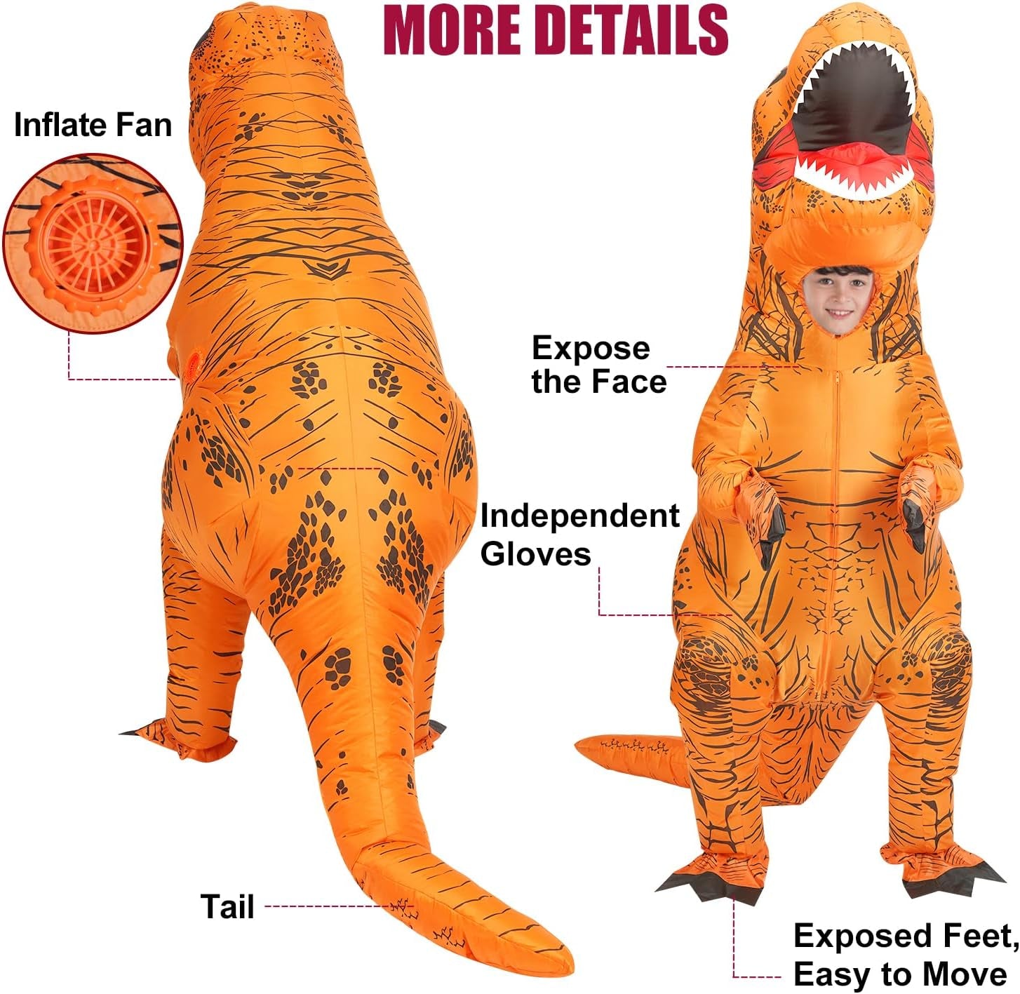 Inflatable Dinosaur Costume Adult&Kid, Blow up Trex Costume Inflatable Costume for Halloween Themed Party Cosplay