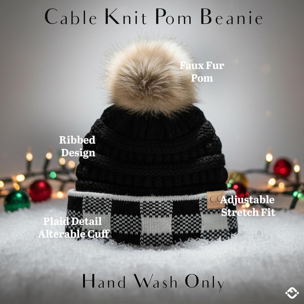 Cozy Toddler Cable Knit Pom Beanie - Warm Winter Hat for Kids
