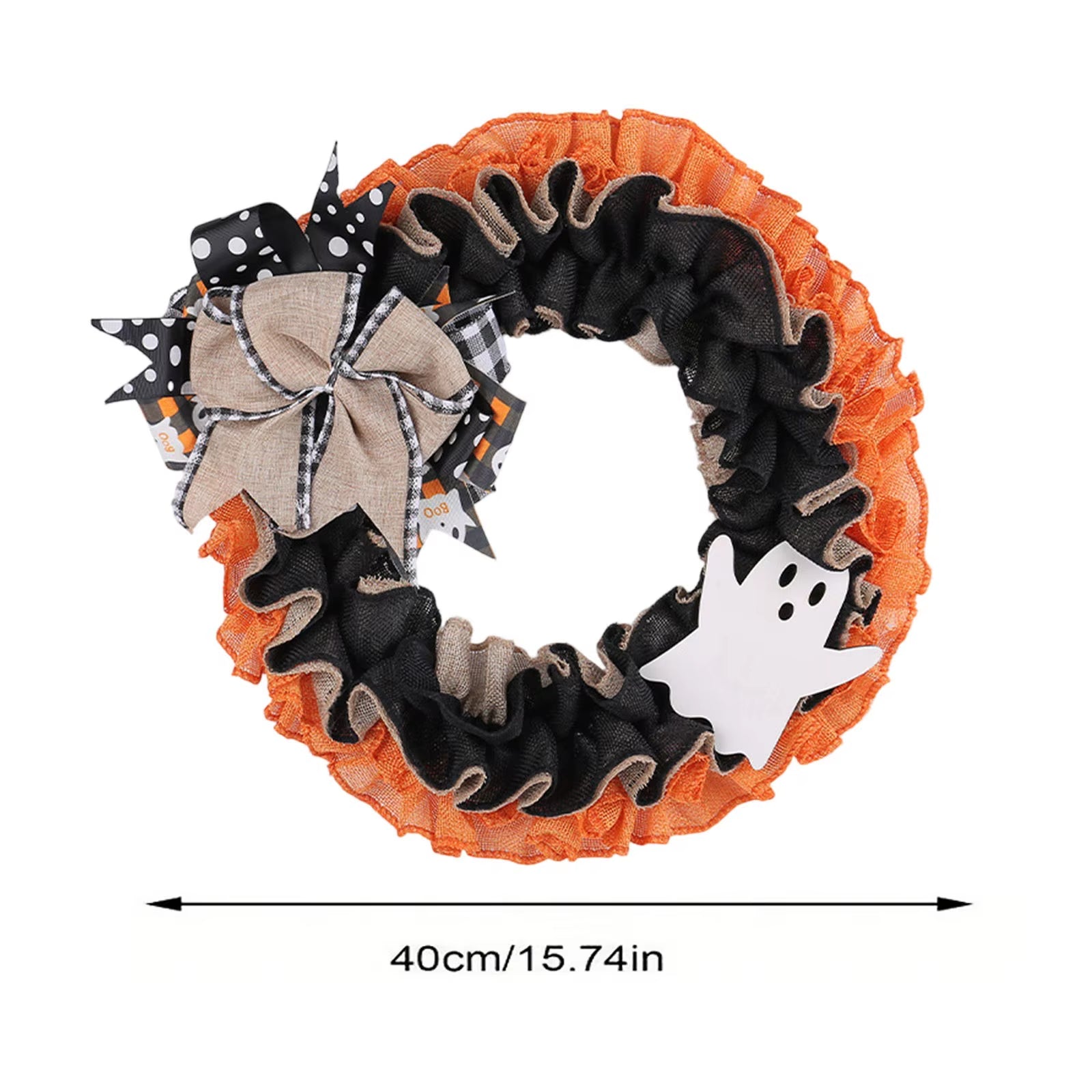 Halloween Wreath Plaid Bow Ribbon Artificial Wreath Festival Garland Decoration Wreath Hanging Christmas Wreath for Home Party