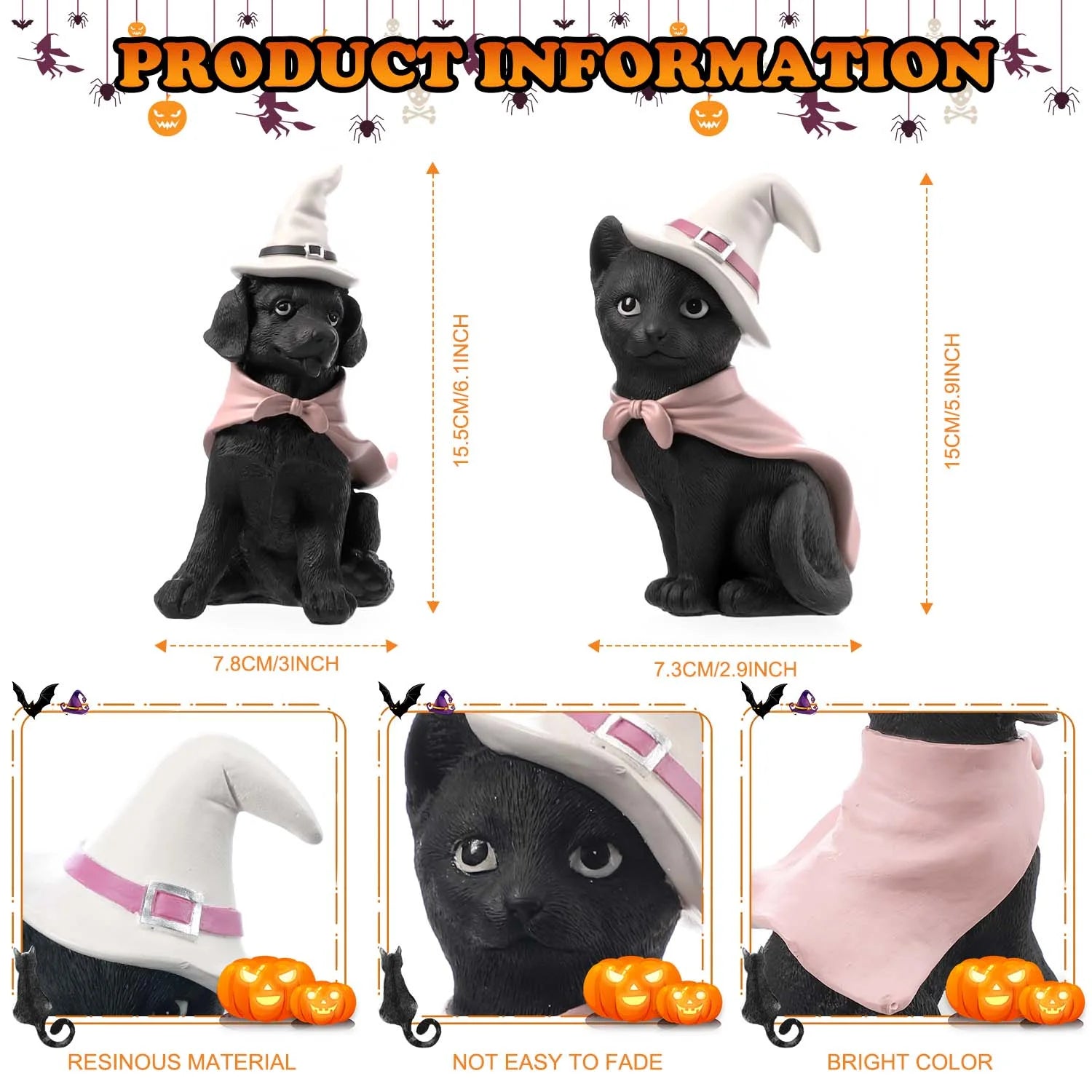 Halloween Decoration Indoor Set of 2, Halloween Black Cat and Black Dog for Vintage Halloween Cat Decor, Halloween Gifts