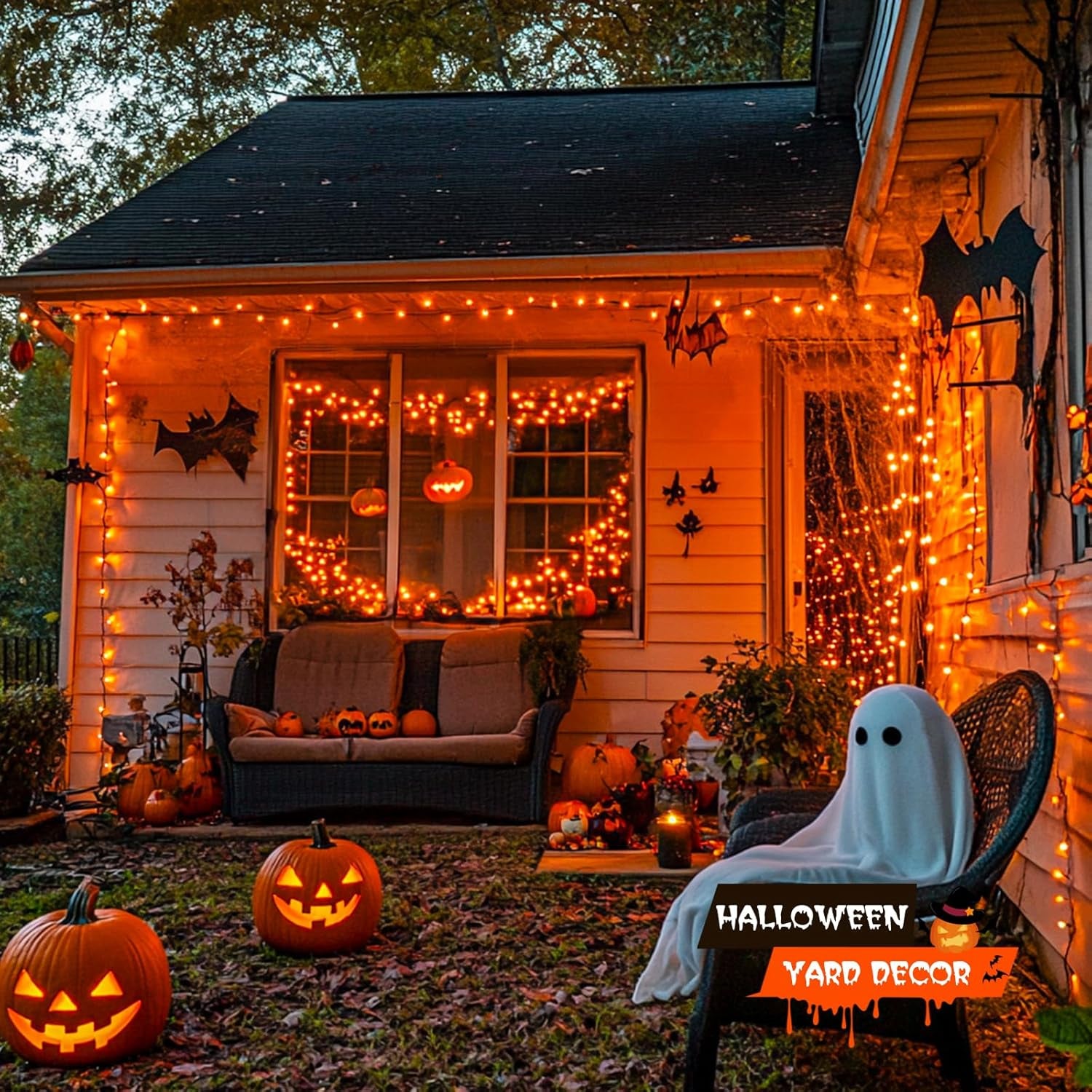 500 LED Orange Halloween Lights Outdoor, 173Ft Halloween String Lights Plug In, Waterproof 8 Modes Orange LED Light for Party House Tree Fall Thanksgiving Decorations