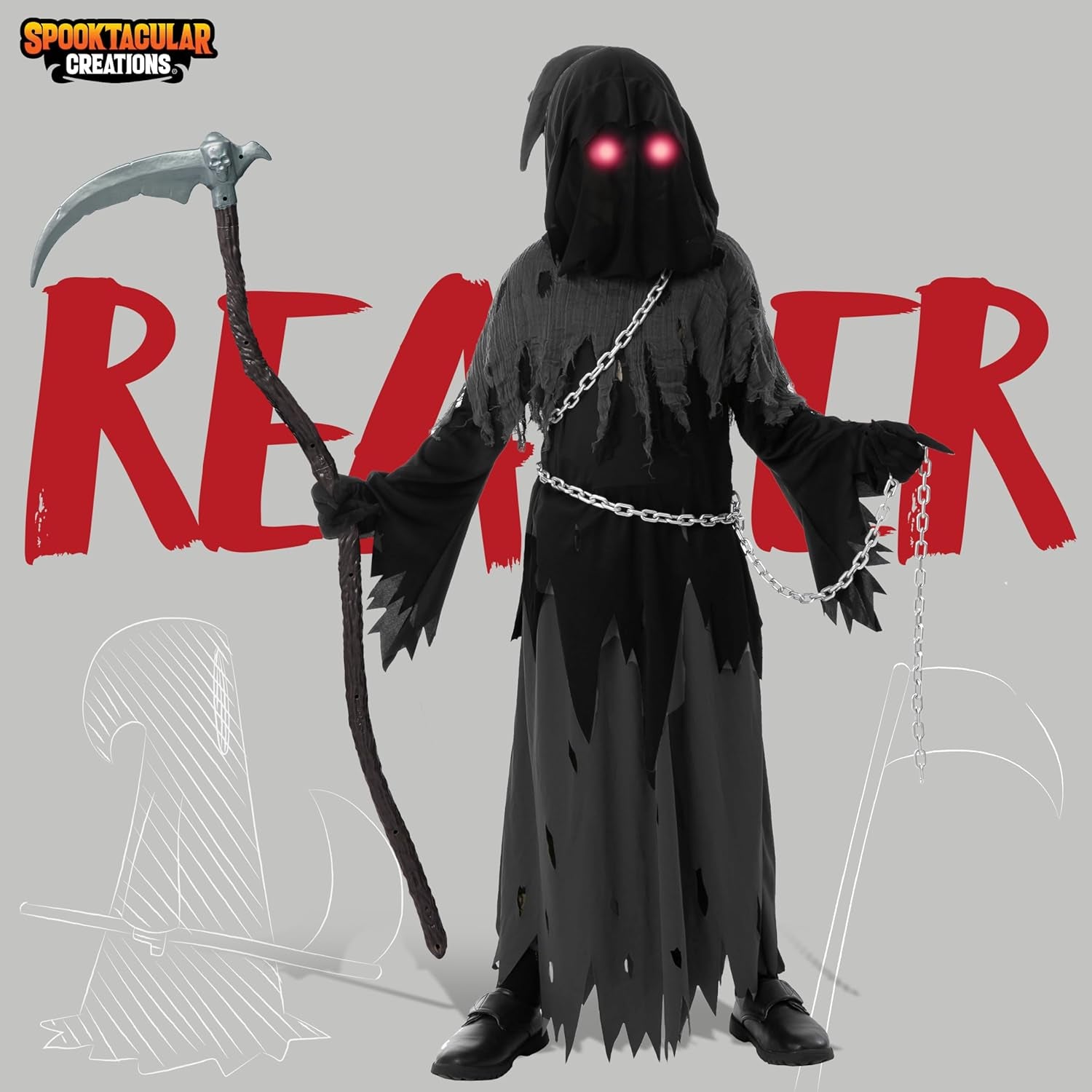Glowing Eyes Grim Reaper Costume for Kids, Halloween Costume for Boys, Halloween, Dress-Up Party