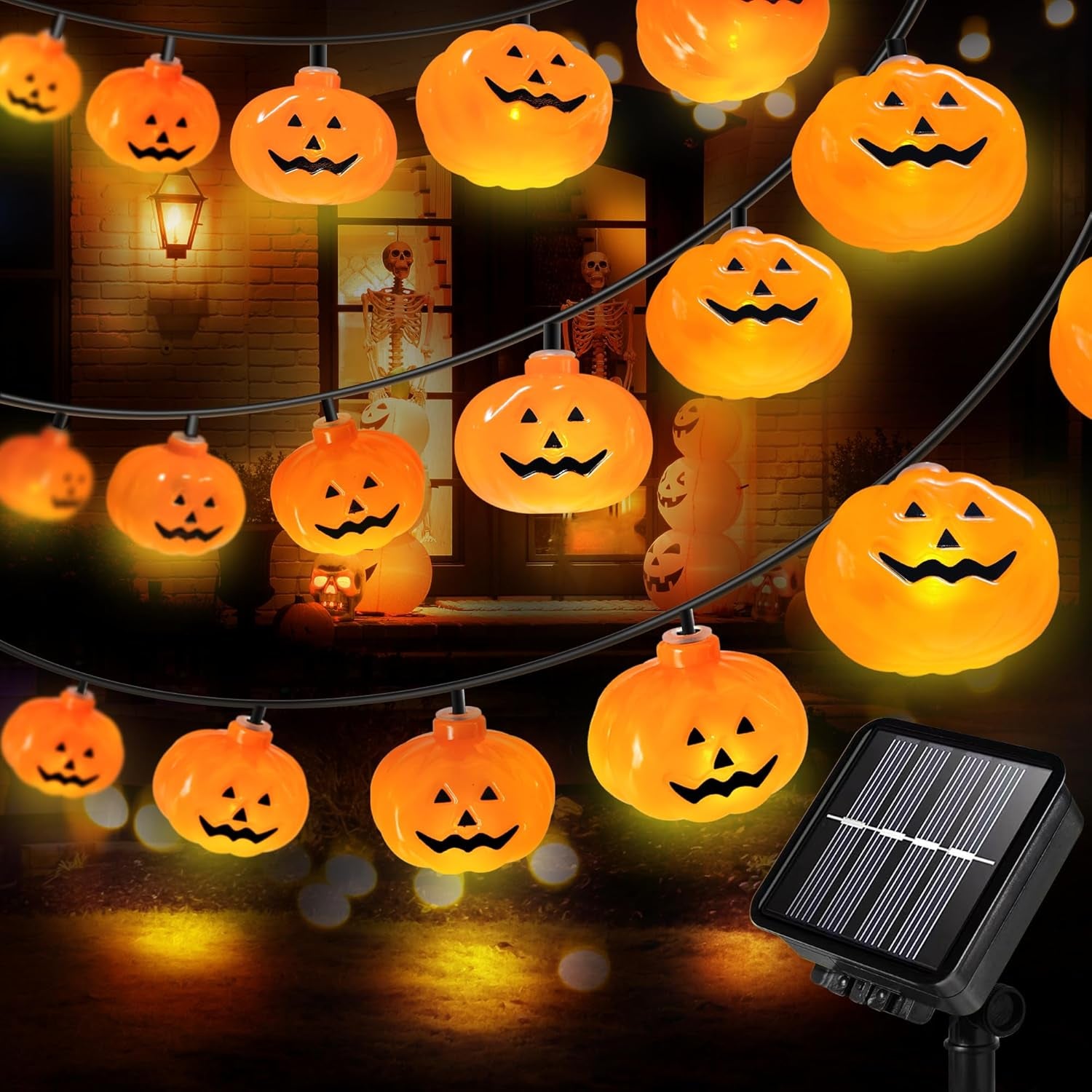 Solar Halloween Lights 60 Leds, Outdoor Pumpkin Lights with 8 Modes, 25.9 FT Decorations for Porch, Window, Garden, Yard, Party