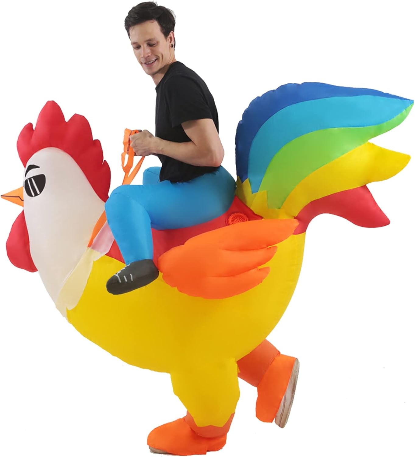 Inflatable Adult Halloween Costumes Blow up Chicken Ride on Rooster Costume for Halloween Funny Riding Costume Men Women Cosplay Party