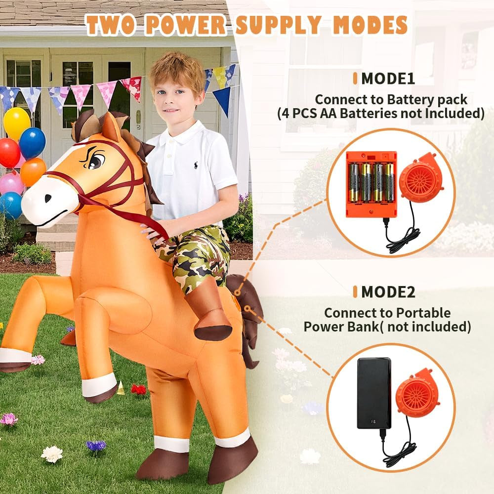 Inflatable Horse Costume Kids Halloween Riding Cowboy Cowgirl Costume Funny Blow up Horse Suits for Boys Girls Cosplay Party