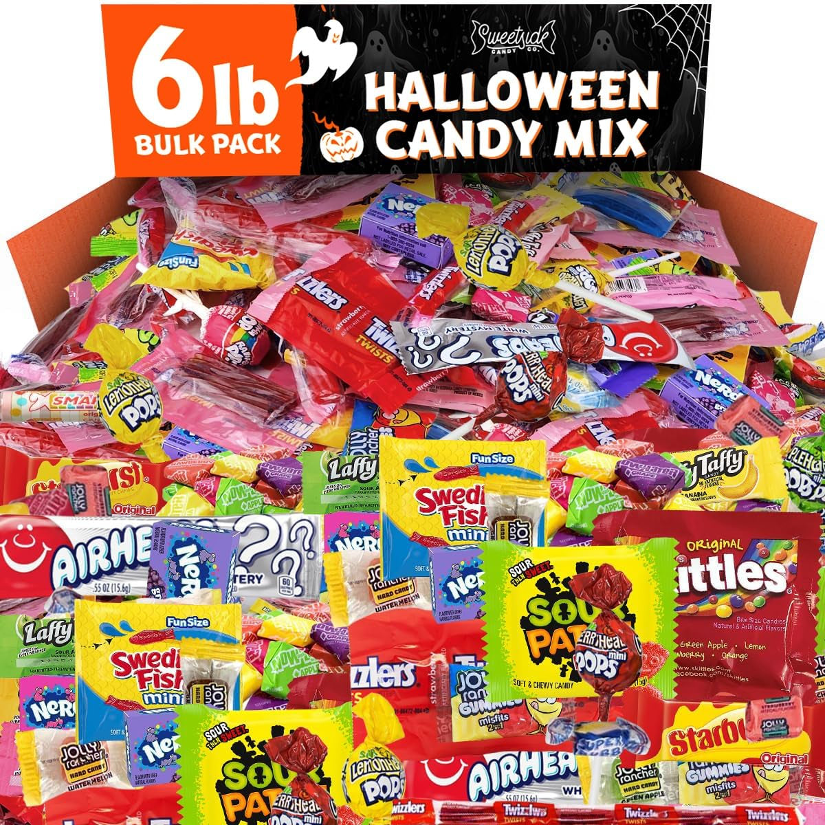 Bulk Halloween Candy Mix - 6Lb of Individually Wrapped Party Variety, Favorite Sweets Giant Bag Assorted Classic for Pinata Filler, Goodie Bag Fun Size
