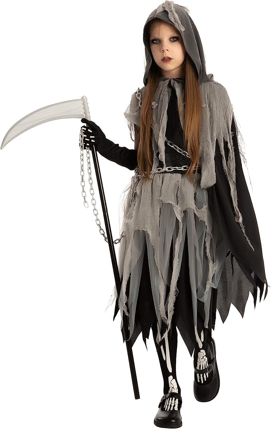 Girl Grim Reaper Costume with Gloves and Tights Glow in the Dark, Scary Halloween Costume