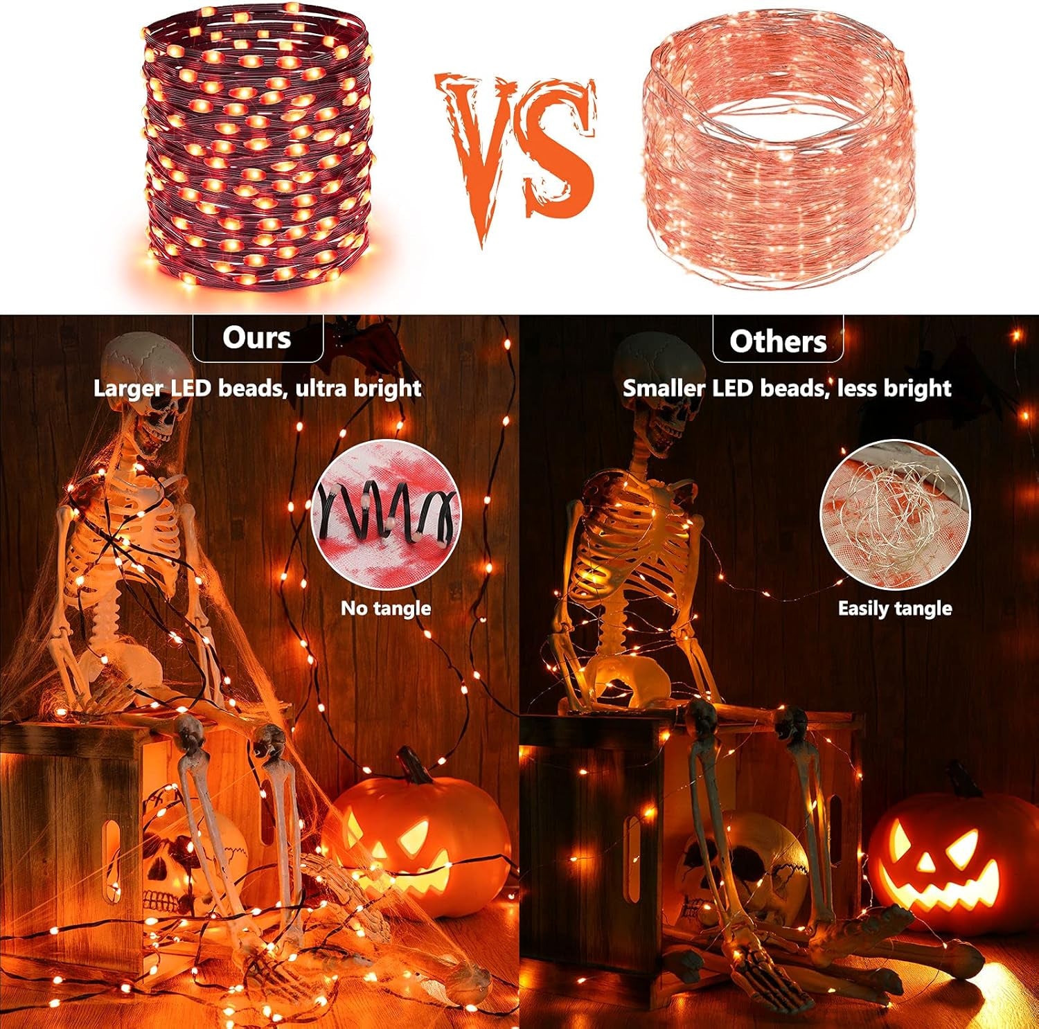 Halloween Lights Outdoor, 72Ft 200 LED Orange String Lights Indoor Connectable, 8 Modes Orange Halloween Lights Black Wire for outside Halloween Thanksgiving Fall Christmas Tree Garden Patio