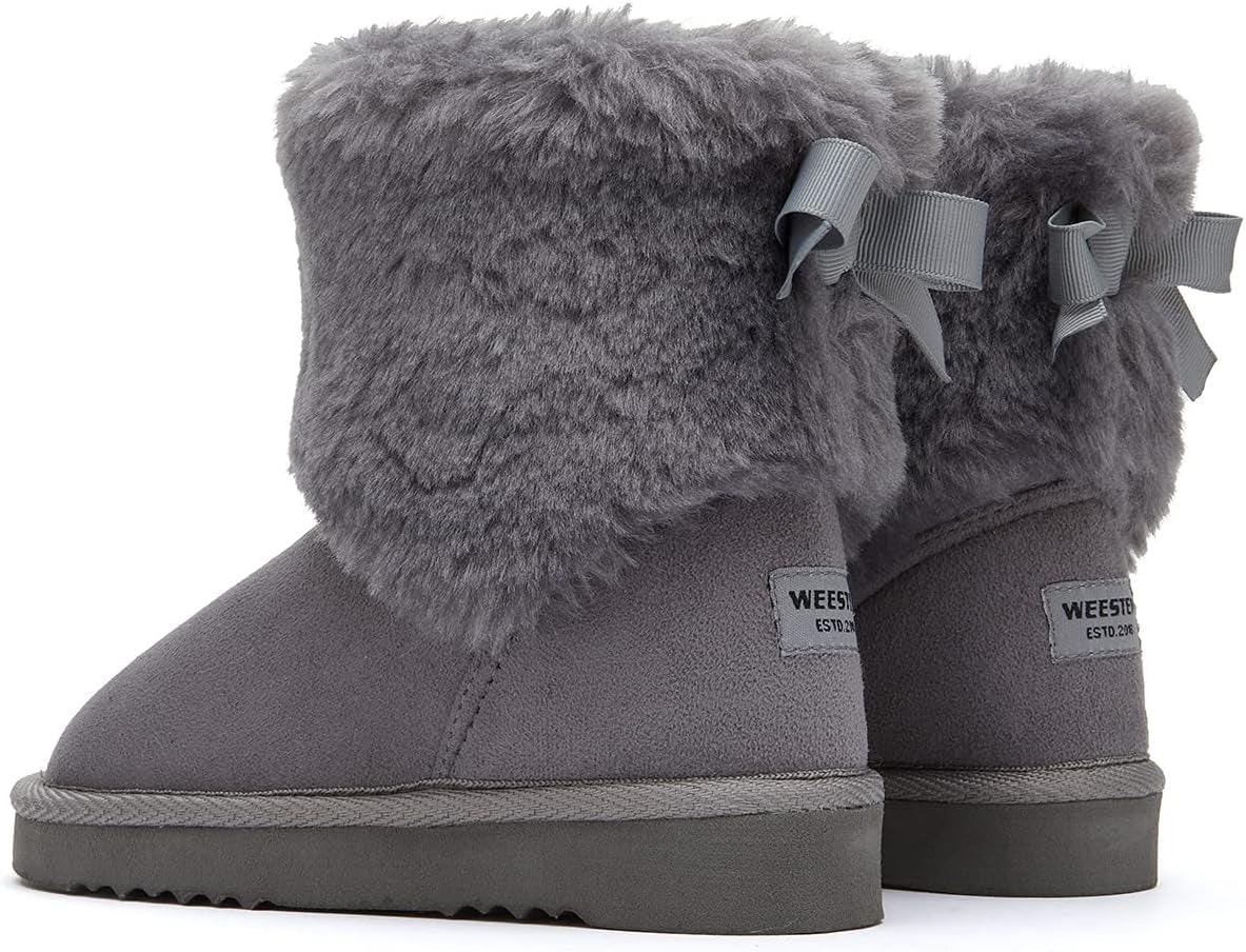 Girls Toddler Little Kid Warm Fur Winter Ankle Flat Snow Boot(8 Toddler, Fur Grey)
