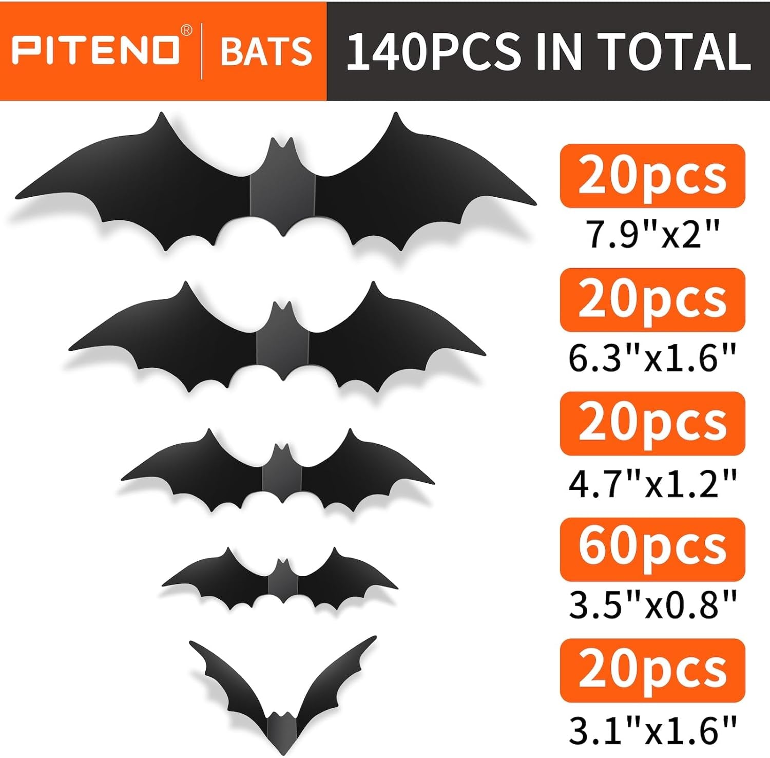 ® 140Pcs Bats Halloween Decorations Party Supplies, Realistic PVC 3D Black Scary Bat Stickers for Creepy Home Decor Halloween Party Decorations DIY Wall Window Decal Bathroom Indoor