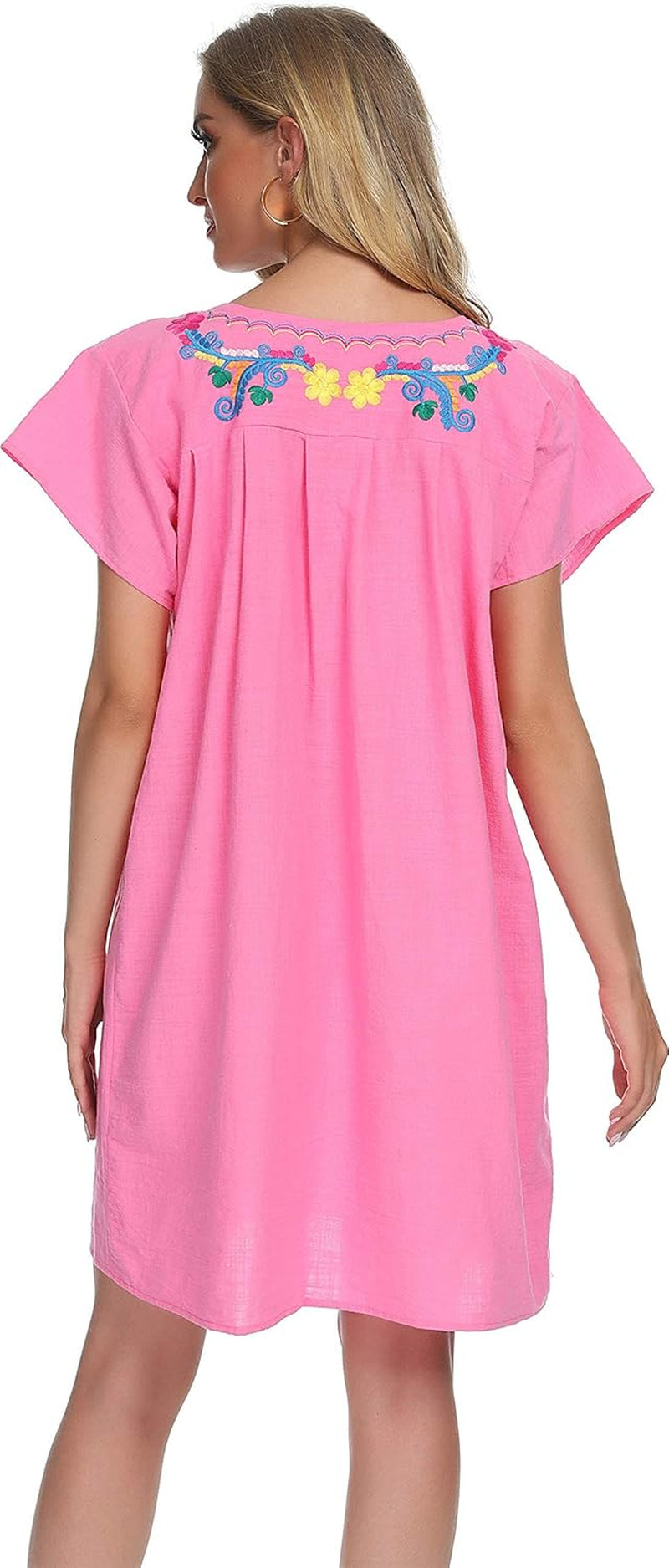 Women'S Casual Skirt Boho Mexican Peasant Dresse plus Size XXL Dress (225PINK, M)