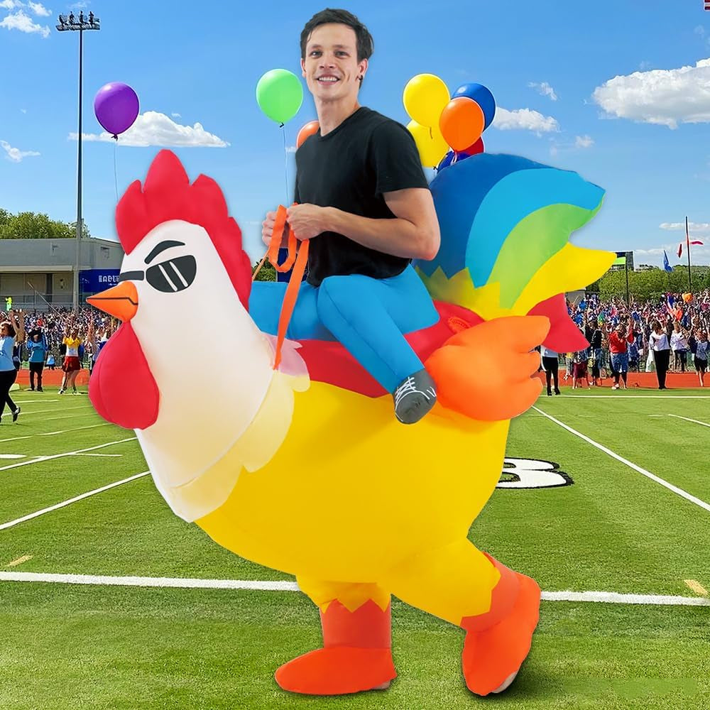 Inflatable Adult Halloween Costumes Blow up Chicken Ride on Rooster Costume for Halloween Funny Riding Costume Men Women Cosplay Party