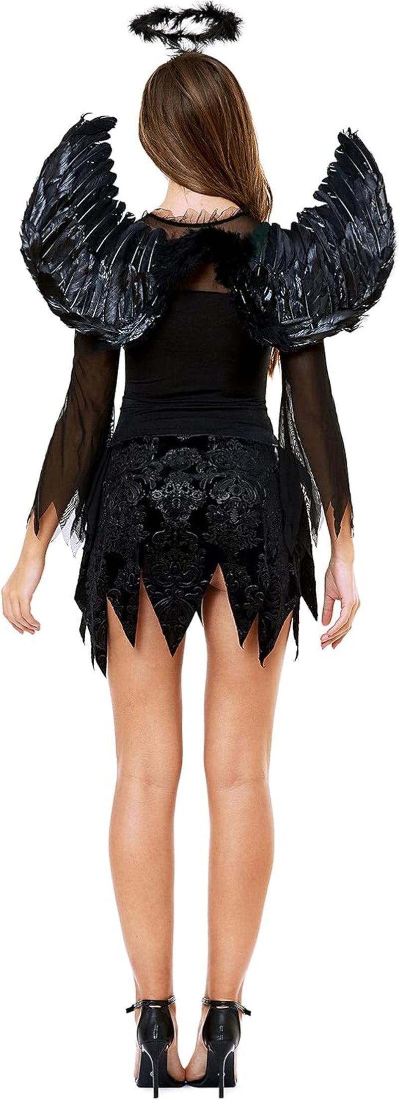 Dark Fallen Angel Corset Halloween Costume for Women with Wings and Angel Halo Headband