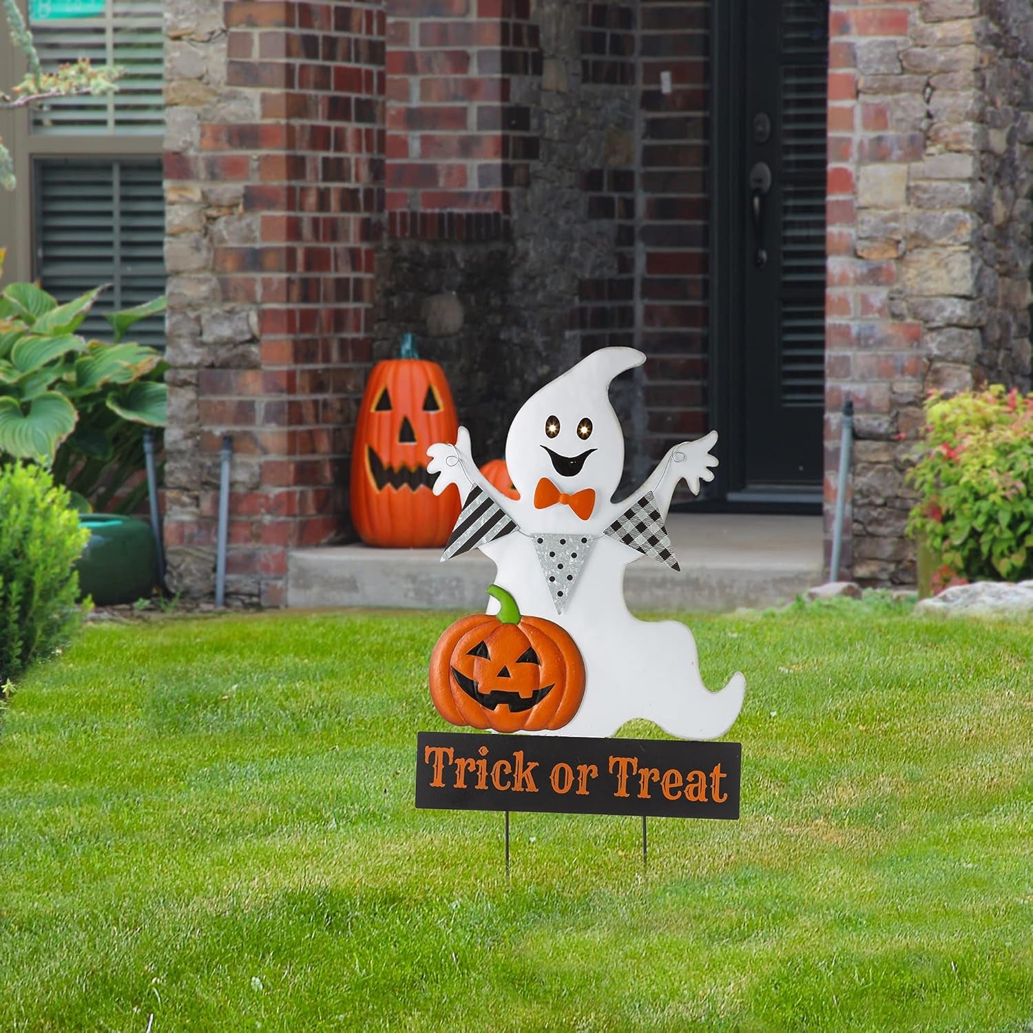 32" H Lighted Metal Ghost Yard Stake, Halloween Yard Sign for Home Decorative