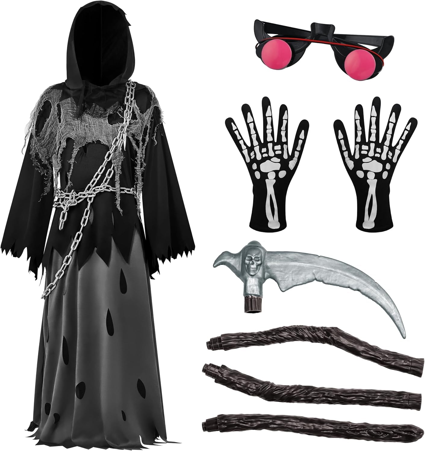 Glowing Eyes Grim Reaper Costume for Kids, Halloween Costume for Boys, Halloween, Dress-Up Party