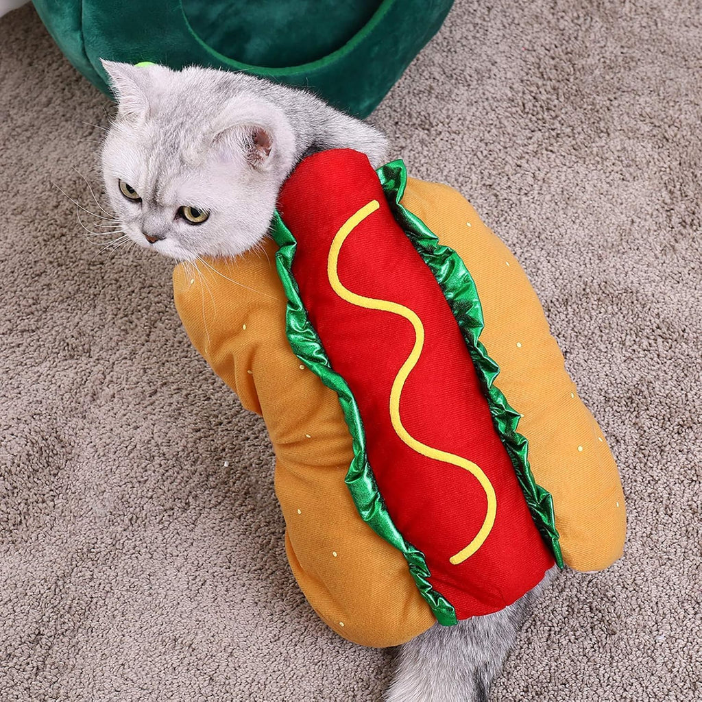 Hot Dog Design Pet Costume, Funny Warm Hoodie for Dogs and Cats, Halloween Christmas Apparel Cosplay for Puppies and Kitten - Size XXS