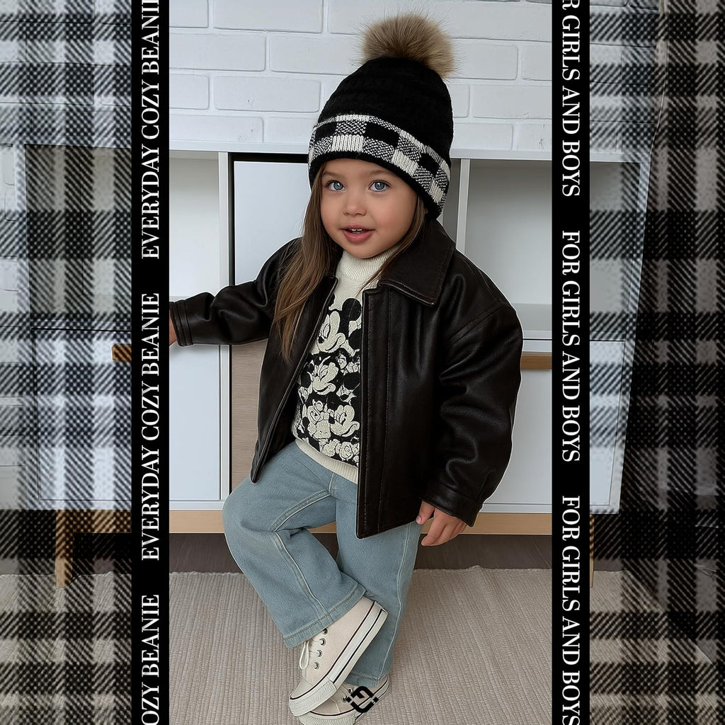 Cozy Toddler Cable Knit Pom Beanie - Warm Winter Hat for Kids
