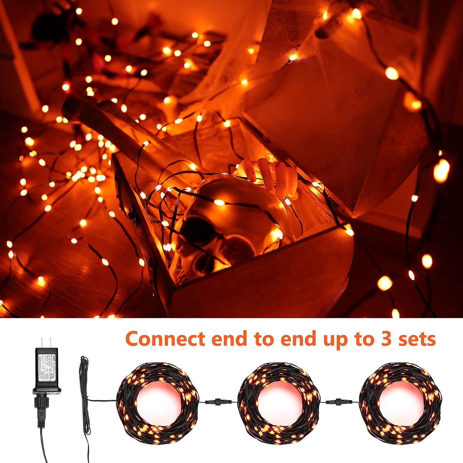 Halloween Lights Outdoor, 72Ft 200 LED Orange String Lights Indoor Connectable, 8 Modes Orange Halloween Lights Black Wire for outside Halloween Thanksgiving Fall Christmas Tree Garden Patio