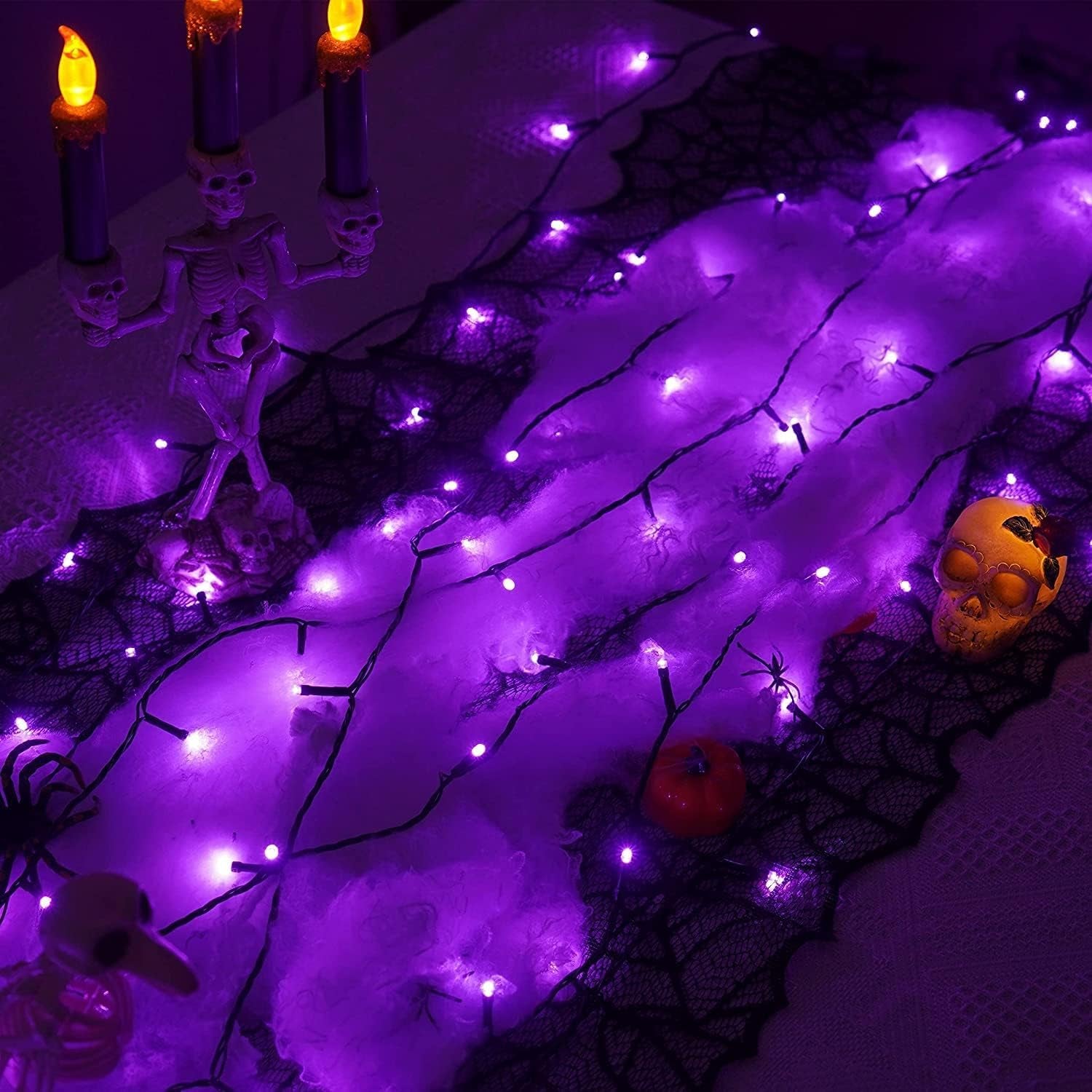 66Ft 200 LED Purple Halloween Lights Outdoor Waterproof, Green Wire Christmas String Lights Indoor, 8 Modes Twinkle Tree Lights Plug in with Timer Memory